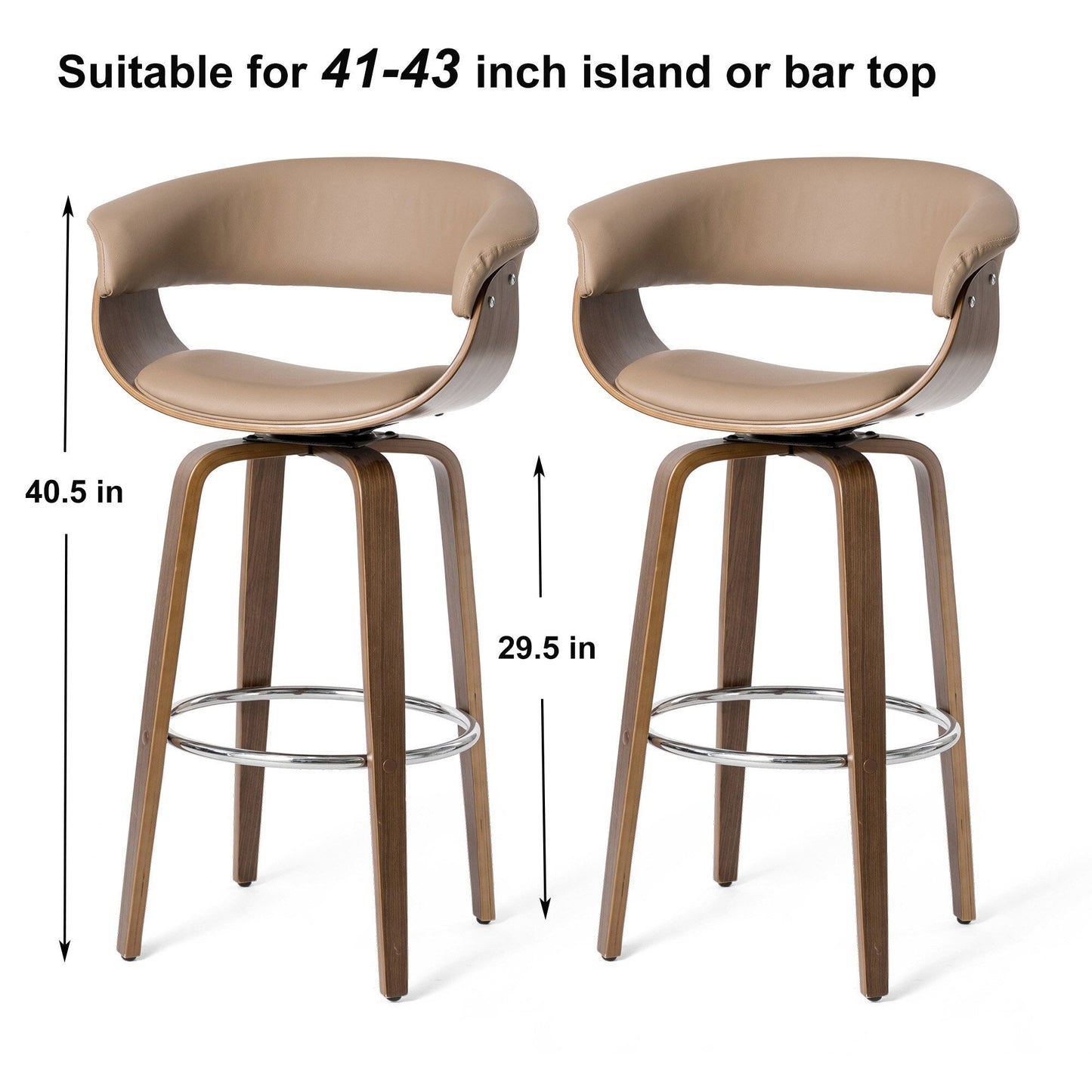 Glitzhome Set of 2 or 4 Modern Counter & Bar Height Wooden Swivel Bar Stools