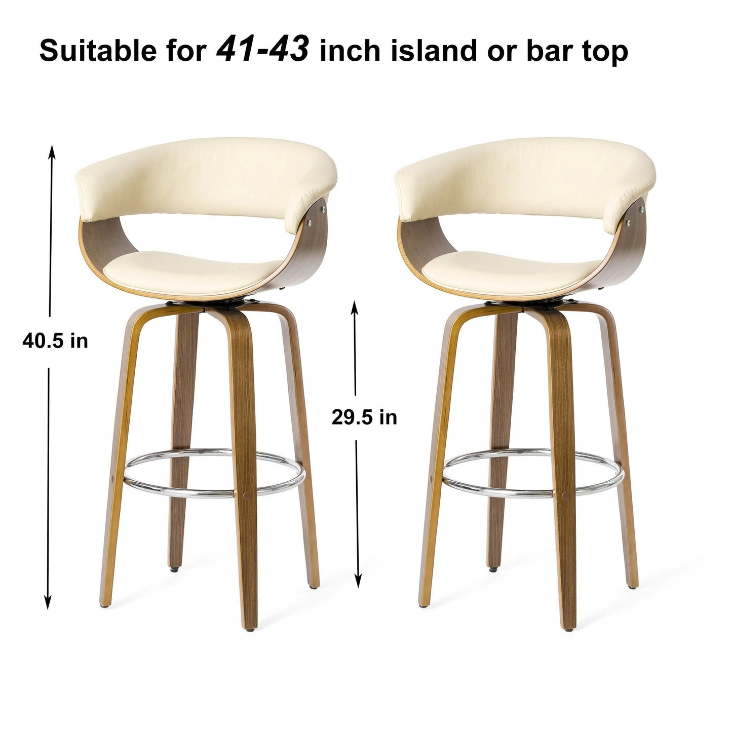 Glitzhome Set of 2 or 4 Modern Counter & Bar Height Wooden Swivel Bar Stools