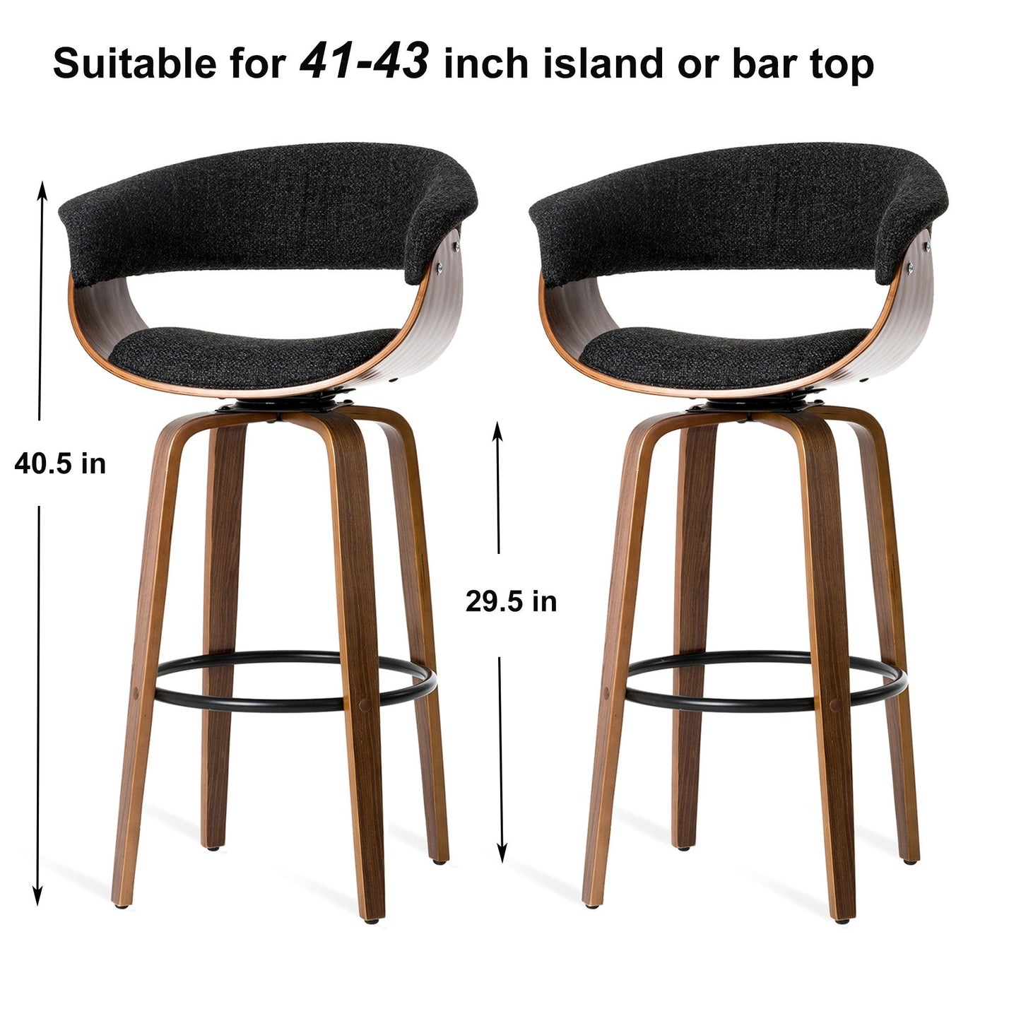 Glitzhome Set of 2 or 4 Modern Counter & Bar Height Wooden Swivel Bar Stools