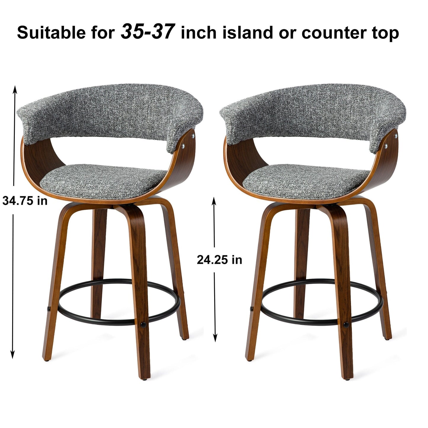 Glitzhome Set of 2 or 4 Modern Counter & Bar Height Wooden Swivel Bar Stools
