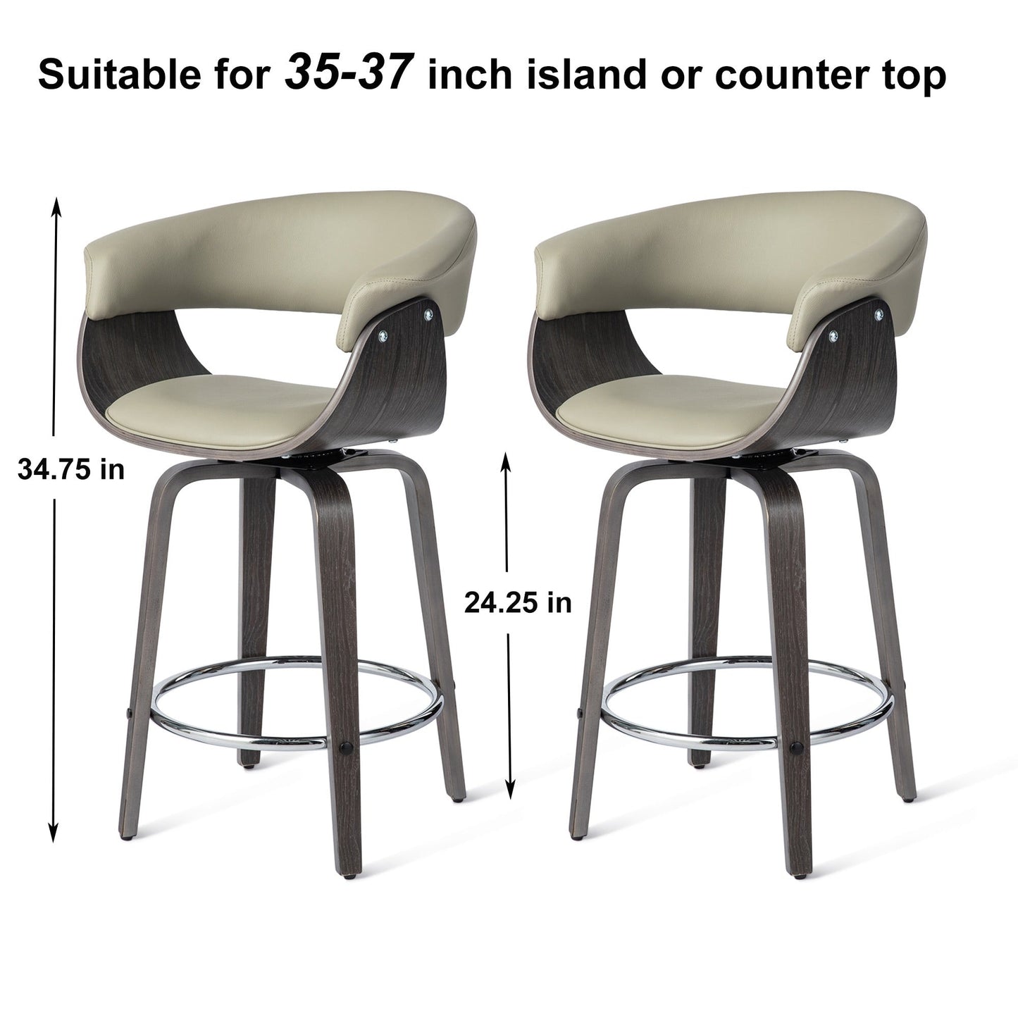 Glitzhome Set of 2 or 4 Modern Counter & Bar Height Wooden Swivel Bar Stools