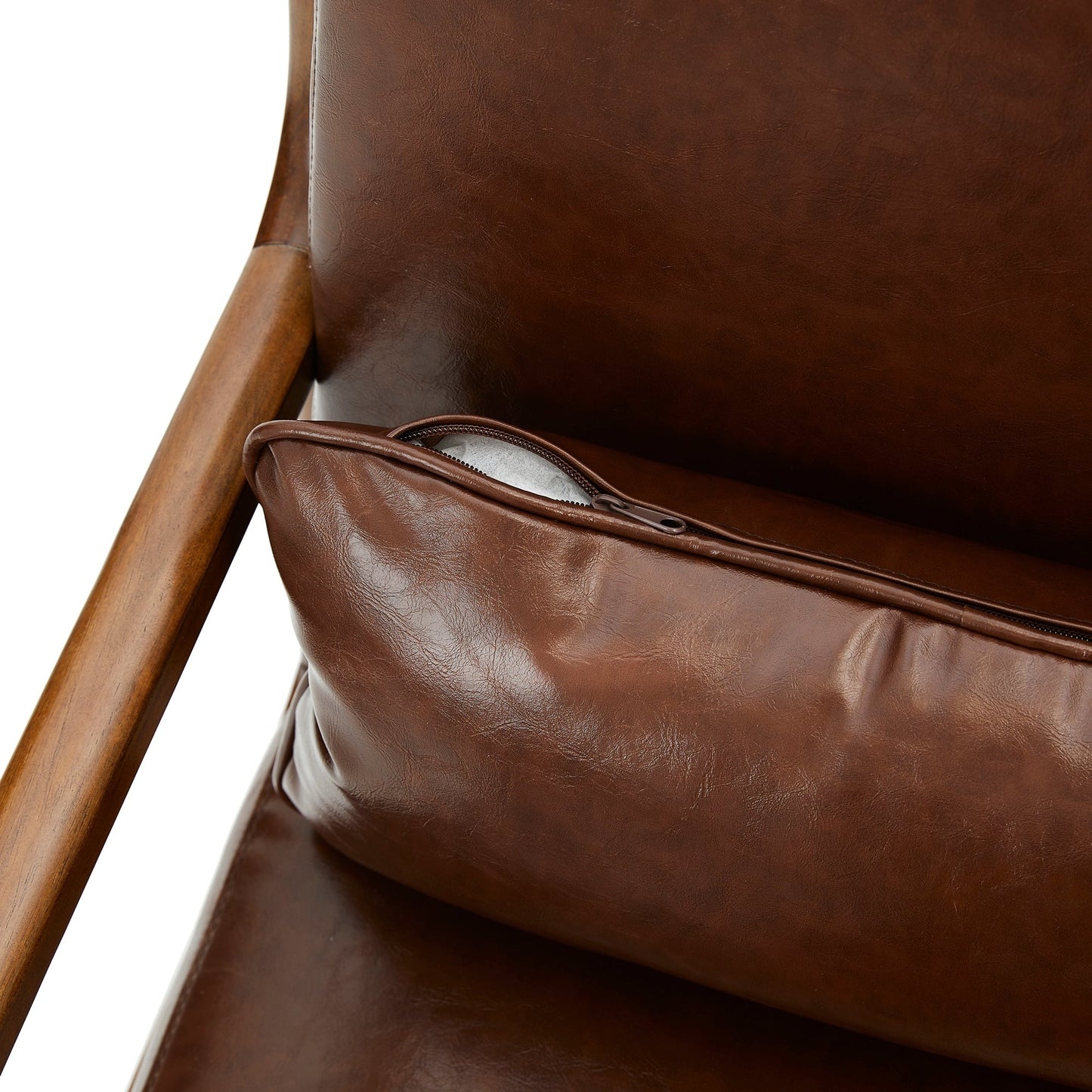 Glitzhome 30.75H Mid-Century Modern PU Leather Armchair Accent Chair with Pillow - 25.75W x 33.75D x 30.75H