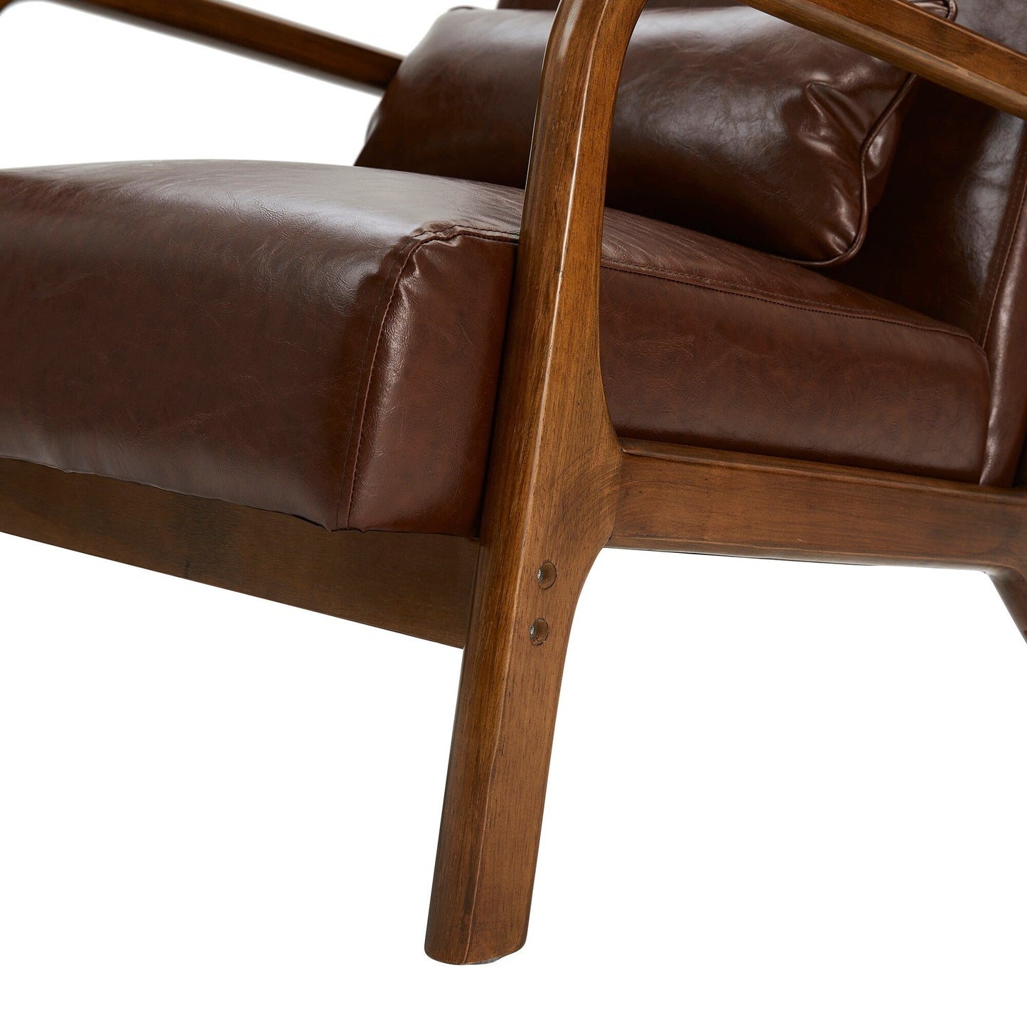 Glitzhome 30.75H Mid-Century Modern PU Leather Armchair Accent Chair with Pillow - 25.75W x 33.75D x 30.75H