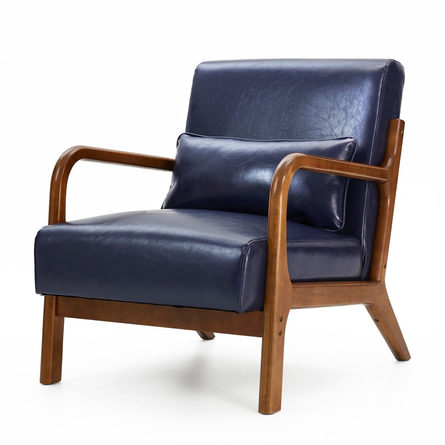 Glitzhome 30.75H Mid-Century Modern PU Leather Armchair Accent Chair with Pillow - 25.75W x 33.75D x 30.75H