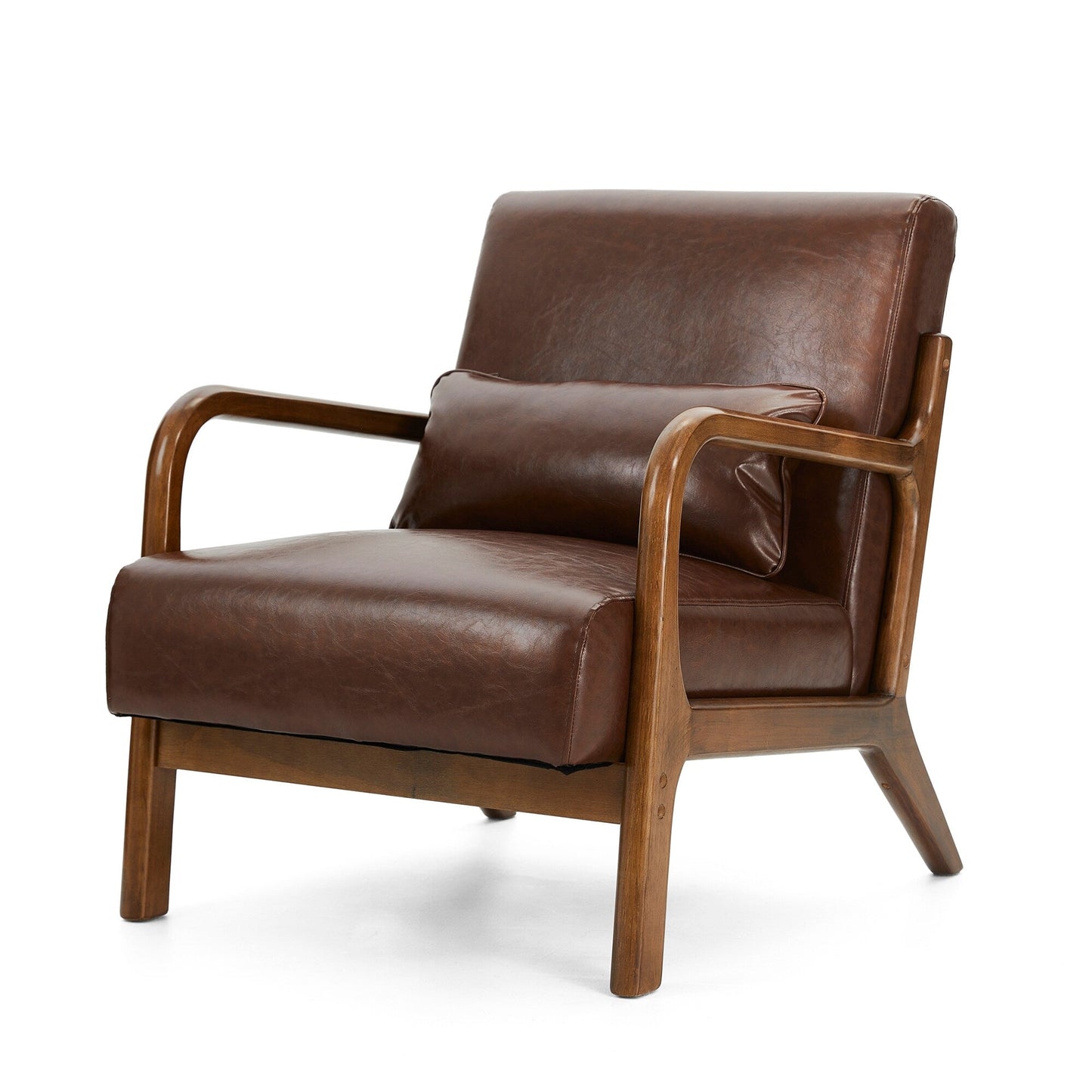 Glitzhome 30.75H Mid-Century Modern PU Leather Armchair Accent Chair with Pillow - 25.75W x 33.75D x 30.75H