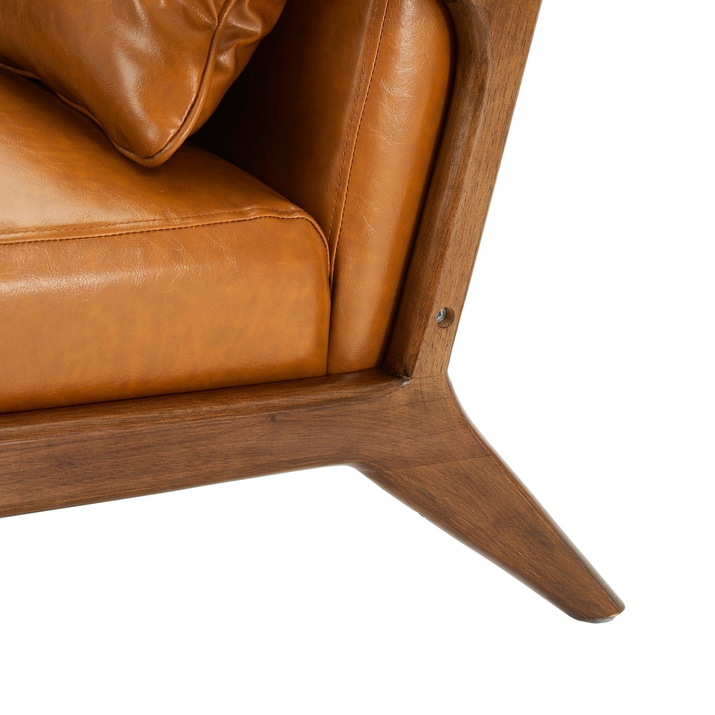 Glitzhome 30.75H Mid-Century Modern PU Leather Armchair Accent Chair with Pillow - 25.75W x 33.75D x 30.75H