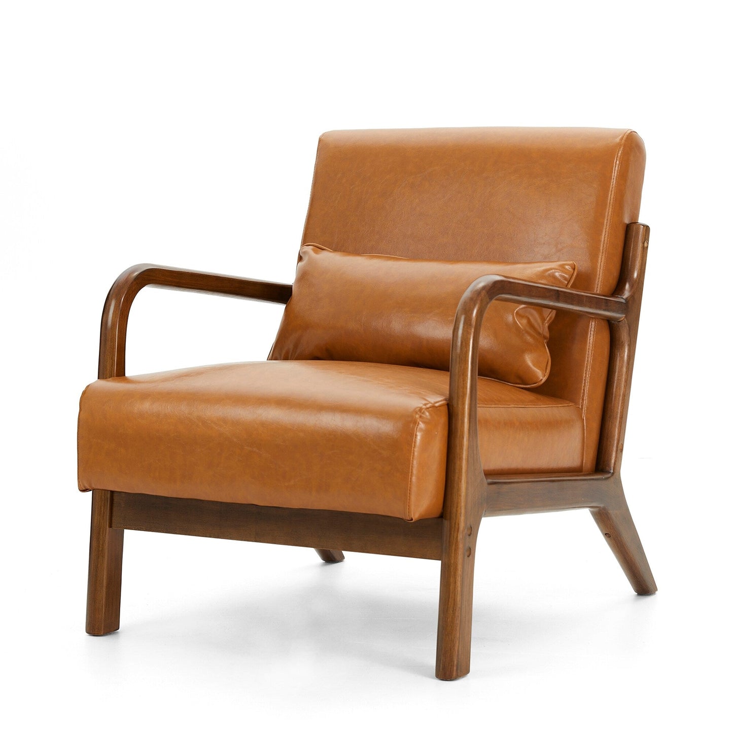 Glitzhome 30.75H Mid-Century Modern PU Leather Armchair Accent Chair with Pillow - 25.75W x 33.75D x 30.75H
