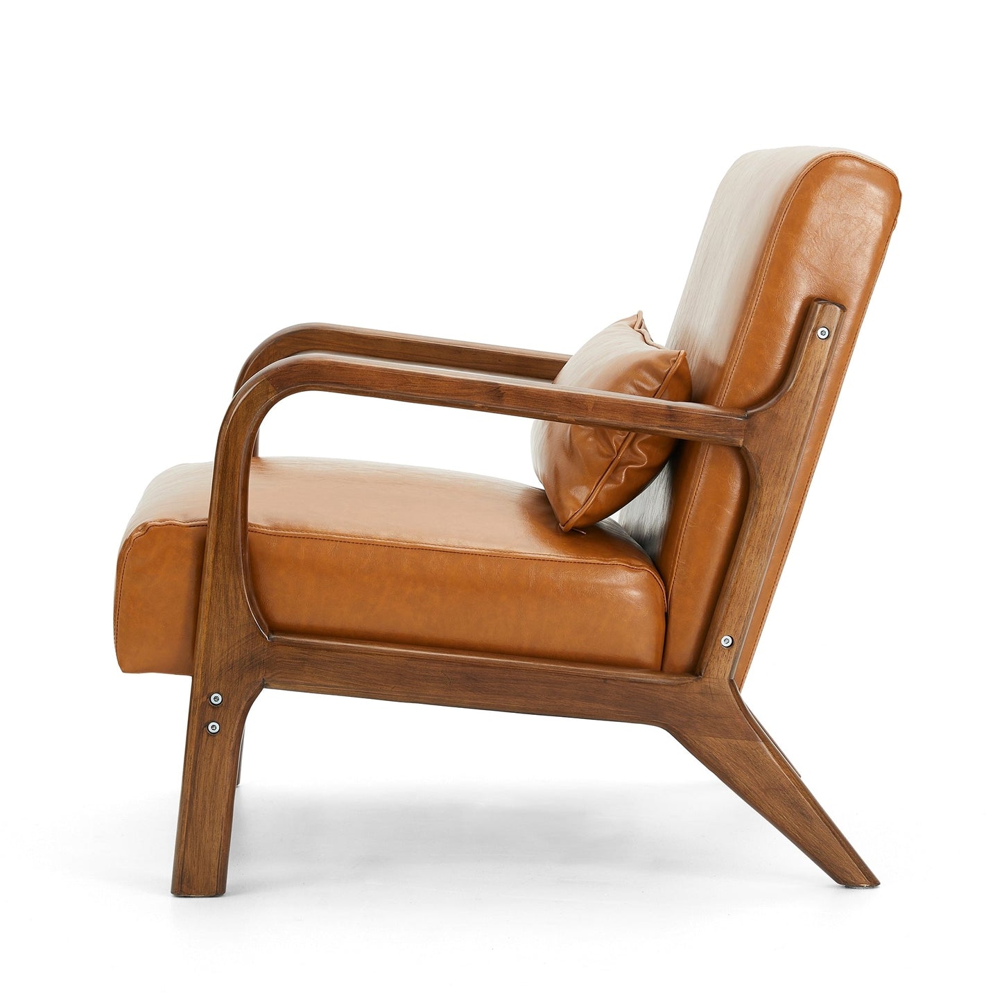 Glitzhome 30.75H Mid-Century Modern PU Leather Armchair Accent Chair with Pillow - 25.75W x 33.75D x 30.75H