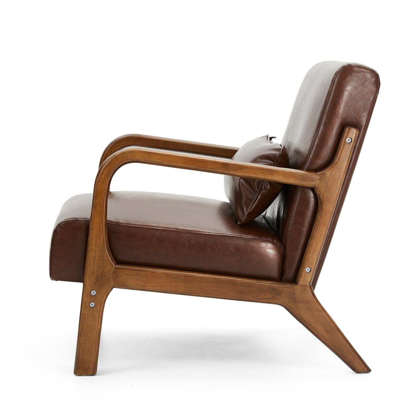 Glitzhome 30.75H Mid-Century Modern PU Leather Armchair Accent Chair with Pillow - 25.75W x 33.75D x 30.75H