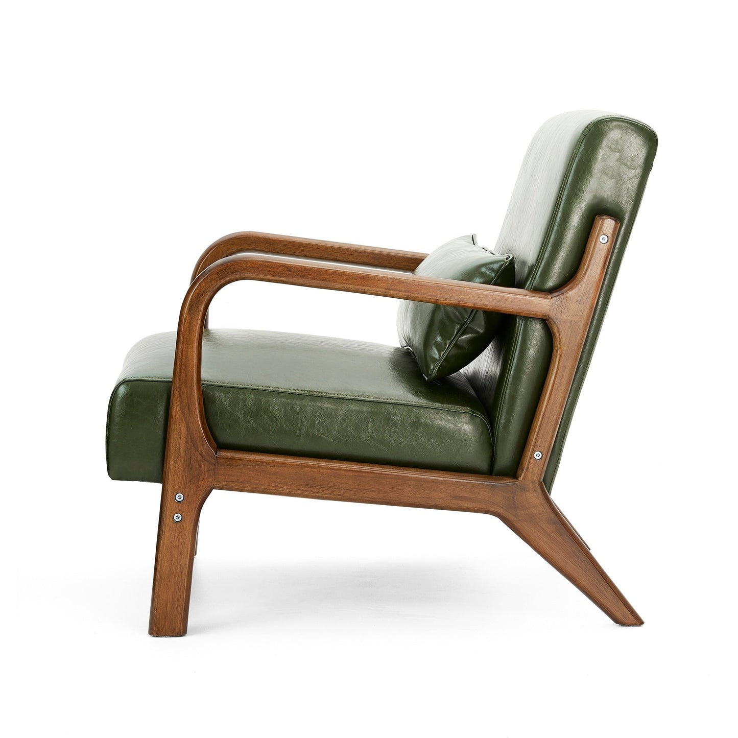 Glitzhome 30.75H Mid-Century Modern PU Leather Armchair Accent Chair with Pillow - 25.75W x 33.75D x 30.75H