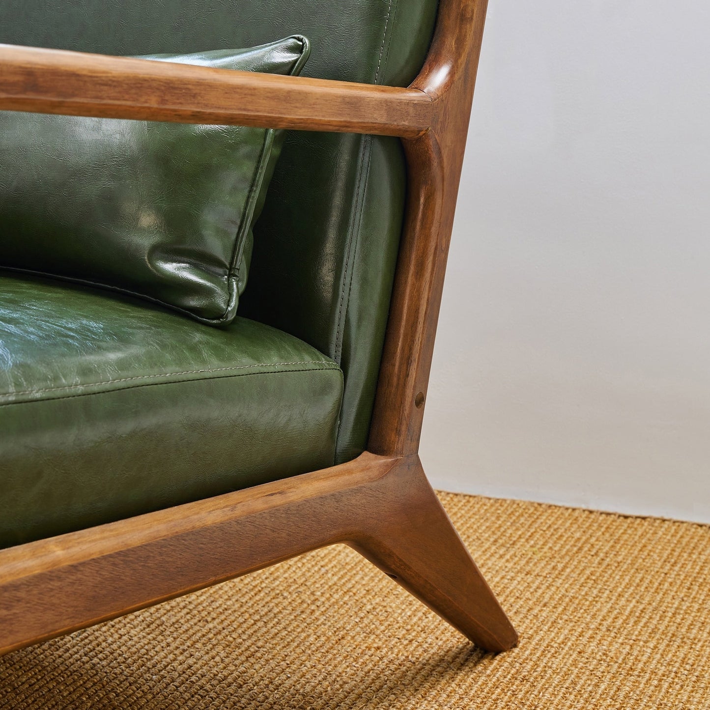 Glitzhome 30.75H Mid-Century Modern PU Leather Armchair Accent Chair with Pillow - 25.75W x 33.75D x 30.75H