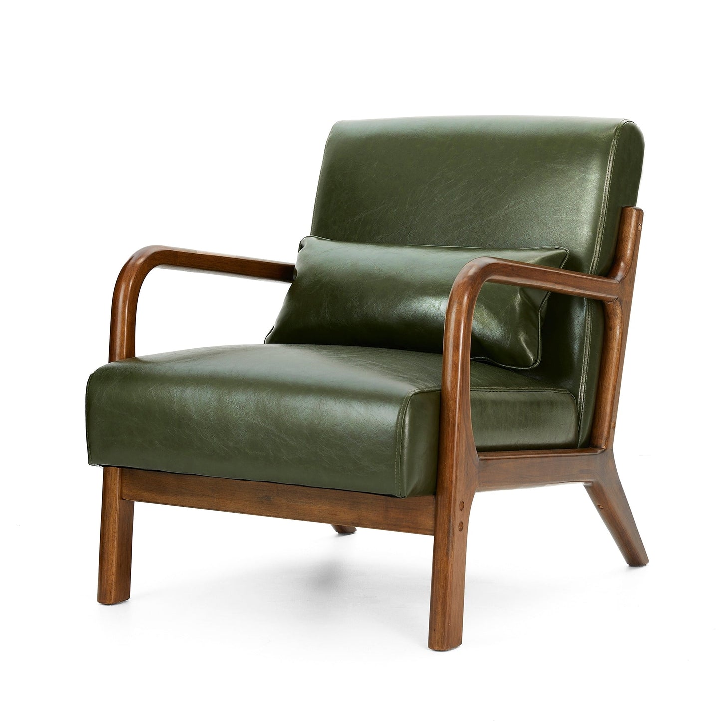 Glitzhome 30.75H Mid-Century Modern PU Leather Armchair Accent Chair with Pillow - 25.75W x 33.75D x 30.75H