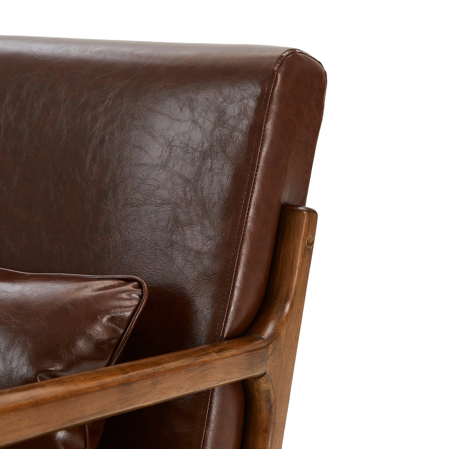 Glitzhome 30.75H Mid-Century Modern PU Leather Armchair Accent Chair with Pillow - 25.75W x 33.75D x 30.75H