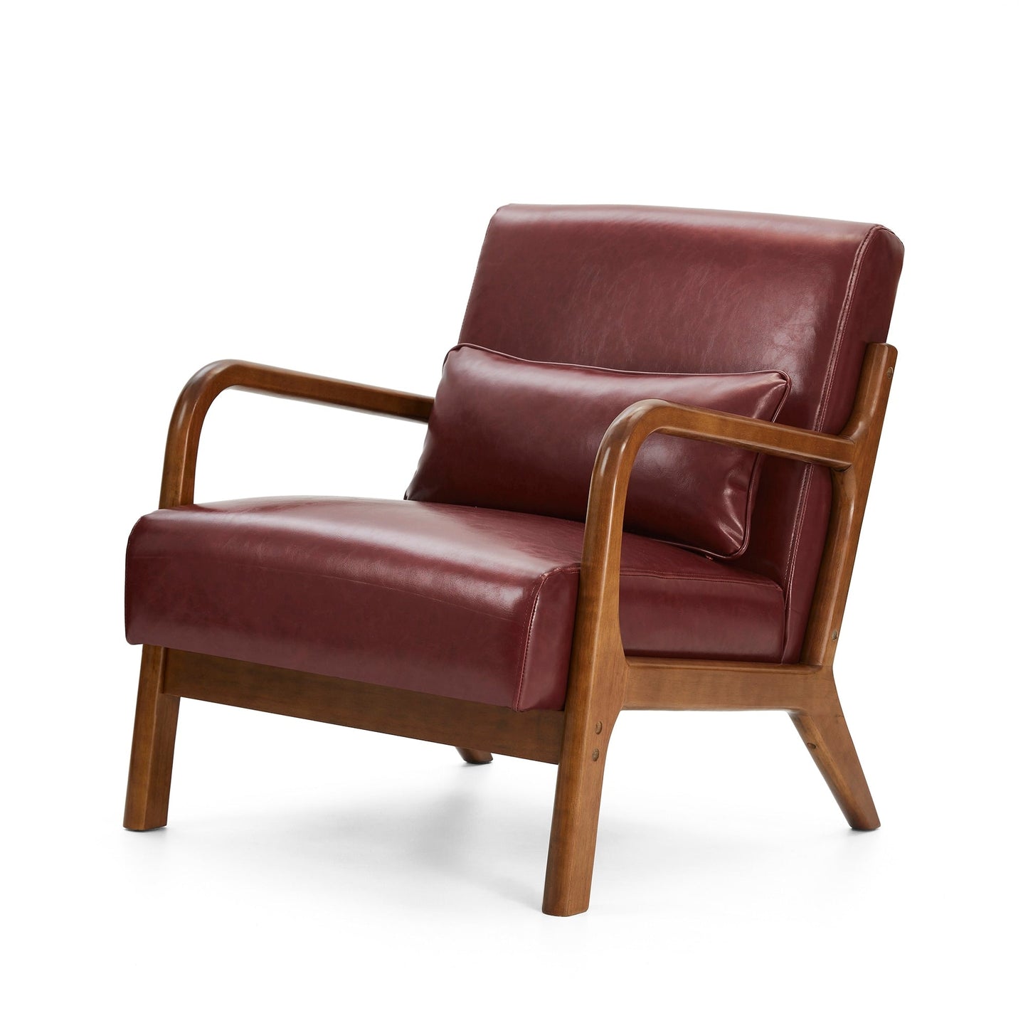 Glitzhome 30.75H Mid-Century Modern PU Leather Armchair Accent Chair with Pillow - 25.75W x 33.75D x 30.75H