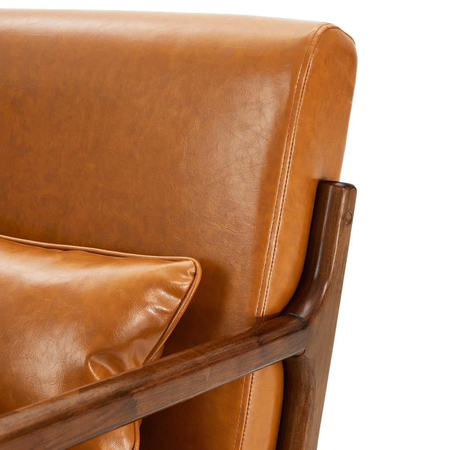 Glitzhome 30.75H Mid-Century Modern PU Leather Armchair Accent Chair with Pillow - 25.75W x 33.75D x 30.75H