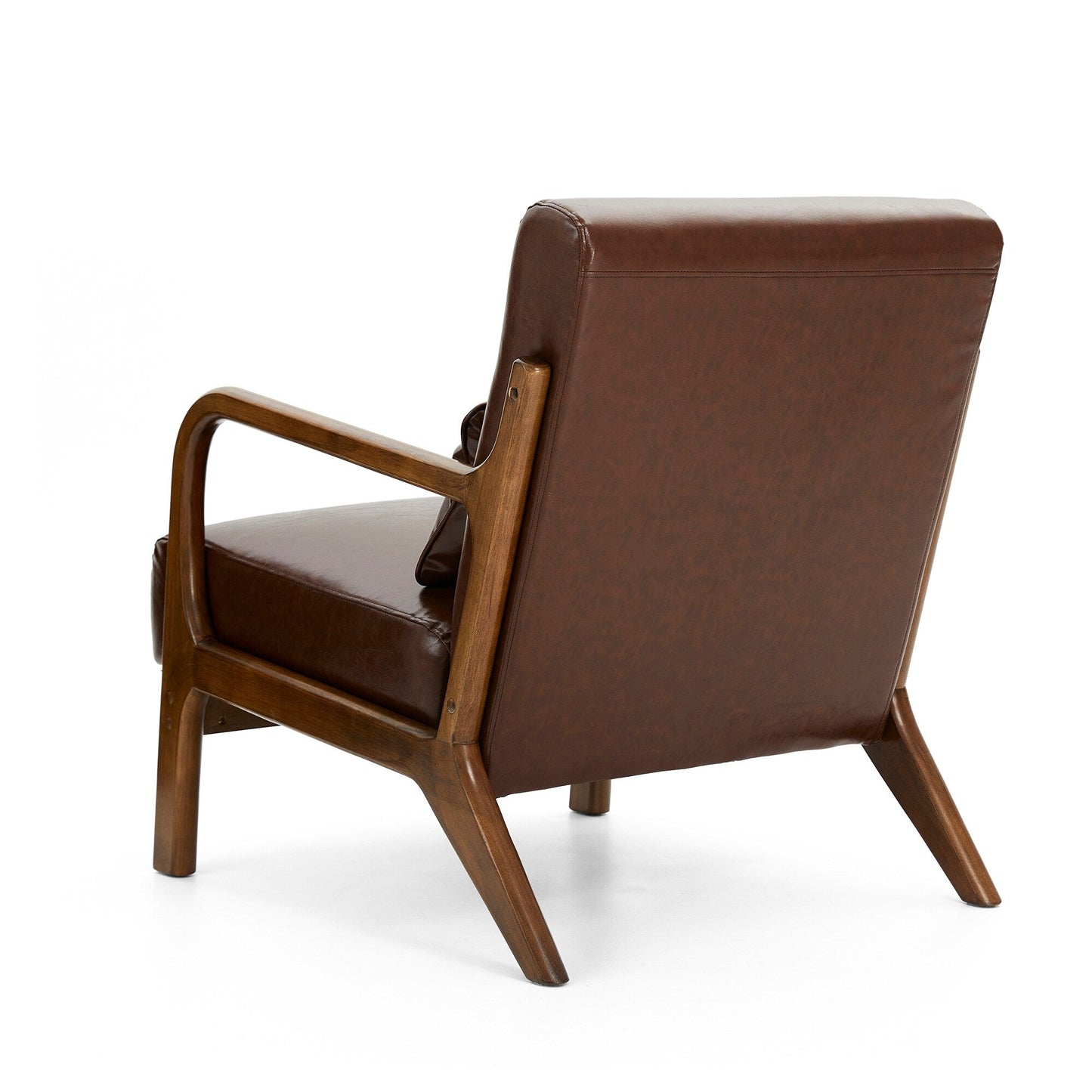 Glitzhome 30.75H Mid-Century Modern PU Leather Armchair Accent Chair with Pillow - 25.75W x 33.75D x 30.75H