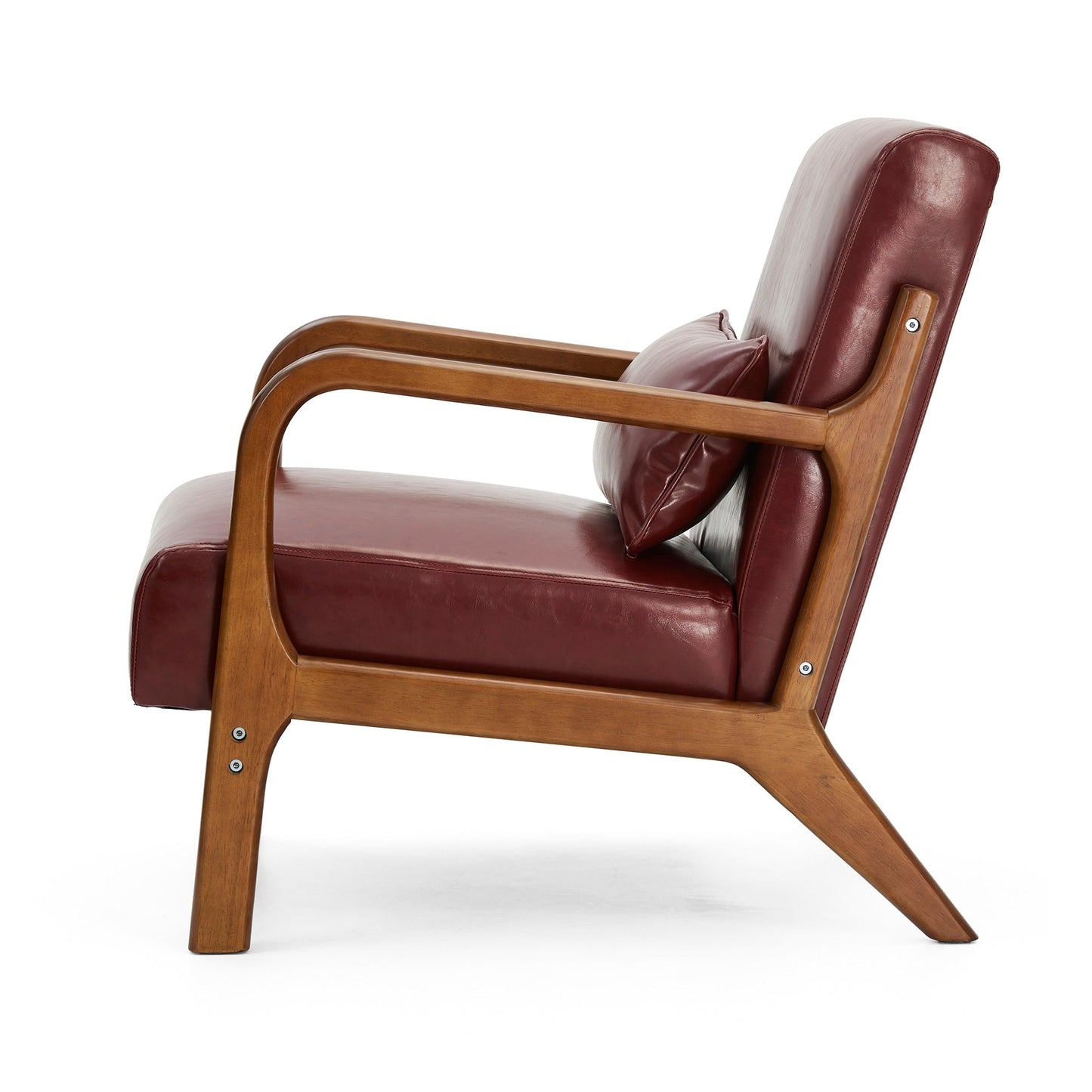 Glitzhome 30.75H Mid-Century Modern PU Leather Armchair Accent Chair with Pillow - 25.75W x 33.75D x 30.75H