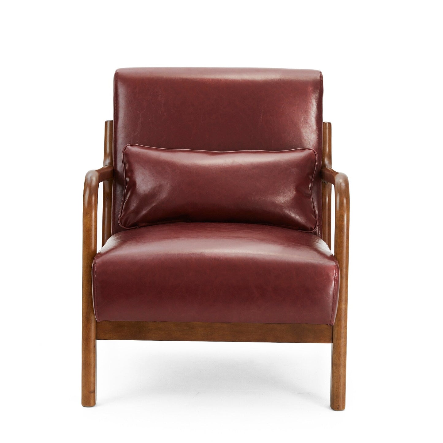 Glitzhome 30.75H Mid-Century Modern PU Leather Armchair Accent Chair with Pillow - 25.75W x 33.75D x 30.75H