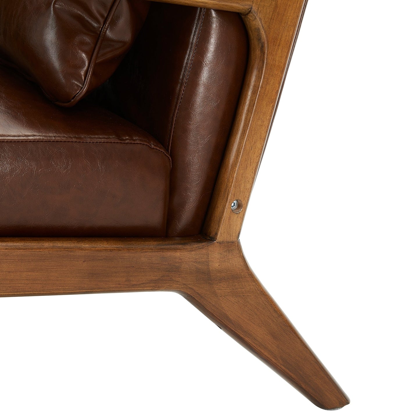 Glitzhome 30.75H Mid-Century Modern PU Leather Armchair Accent Chair with Pillow - 25.75W x 33.75D x 30.75H