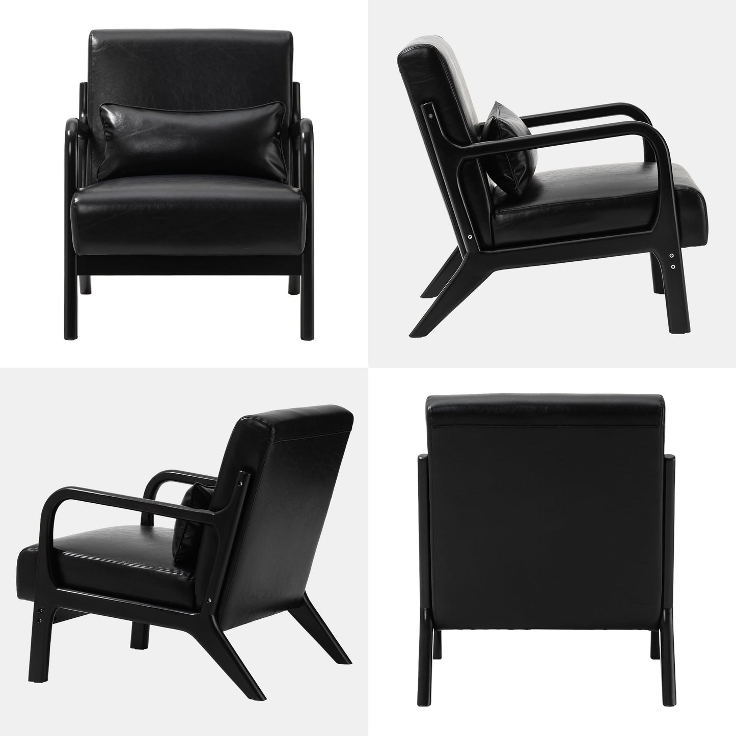 Glitzhome 30.75H Mid-Century Modern PU Leather Armchair Accent Chair with Pillow - 25.75W x 33.75D x 30.75H