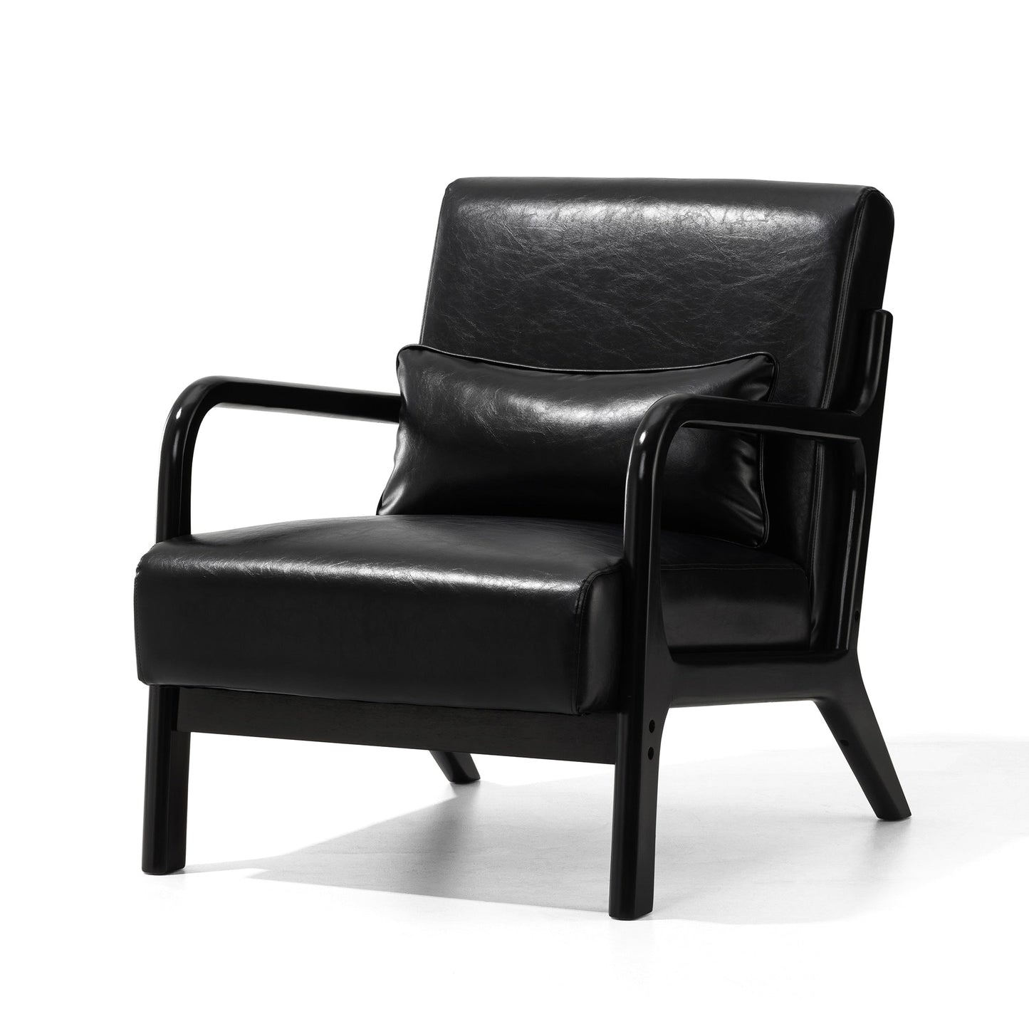 Glitzhome 30.75H Mid-Century Modern PU Leather Armchair Accent Chair with Pillow - 25.75W x 33.75D x 30.75H