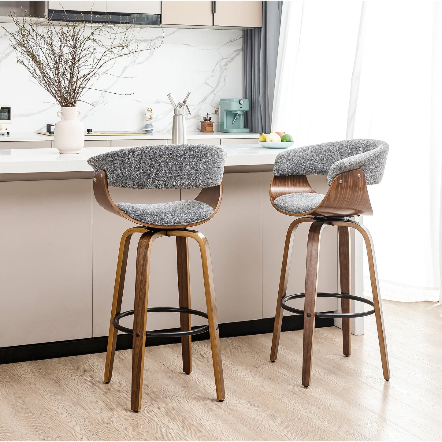 Glitzhome Set of 2 or 4 Modern Counter & Bar Height Wooden Swivel Bar Stools