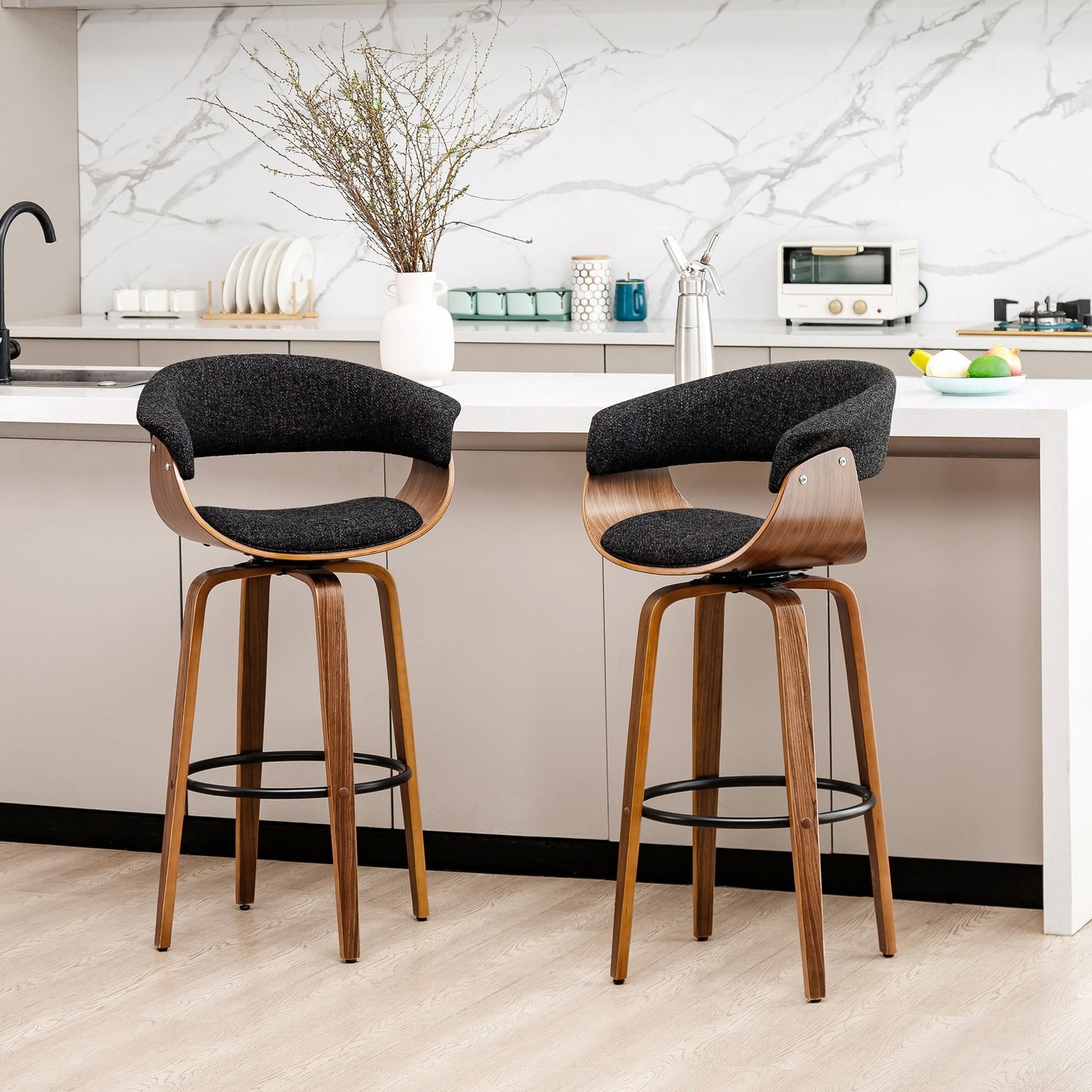 Glitzhome Set of 2 or 4 Modern Counter & Bar Height Wooden Swivel Bar Stools