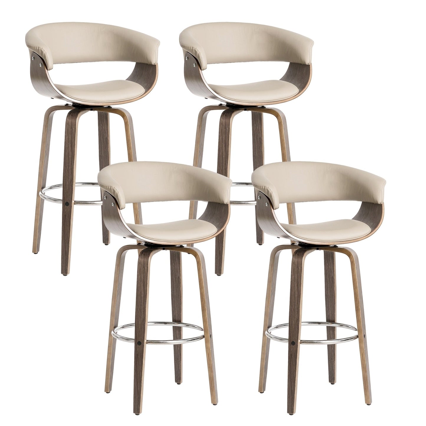 Glitzhome Set of 2 or 4 Modern Counter & Bar Height Wooden Swivel Bar Stools
