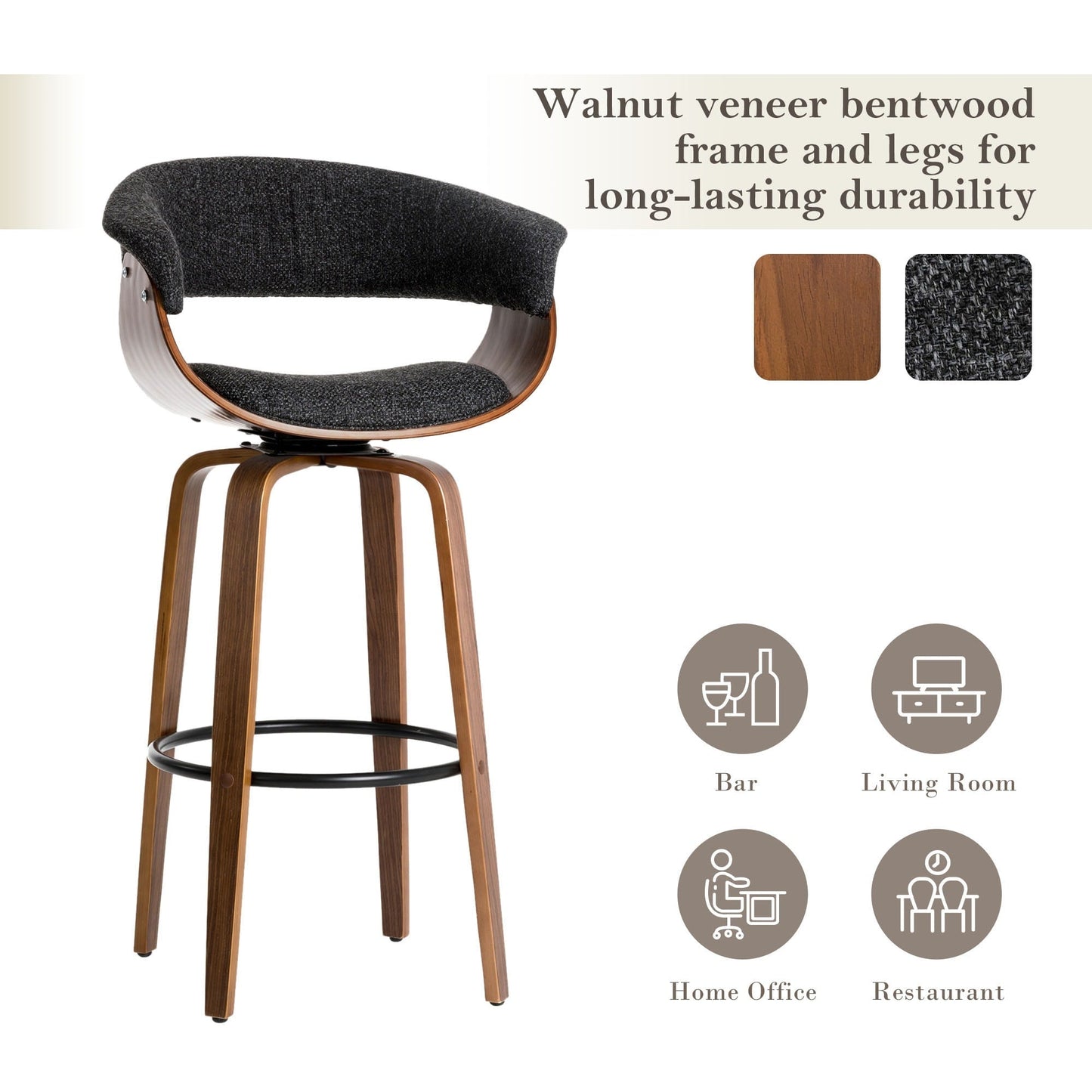Glitzhome Set of 2 or 4 Modern Counter & Bar Height Wooden Swivel Bar Stools