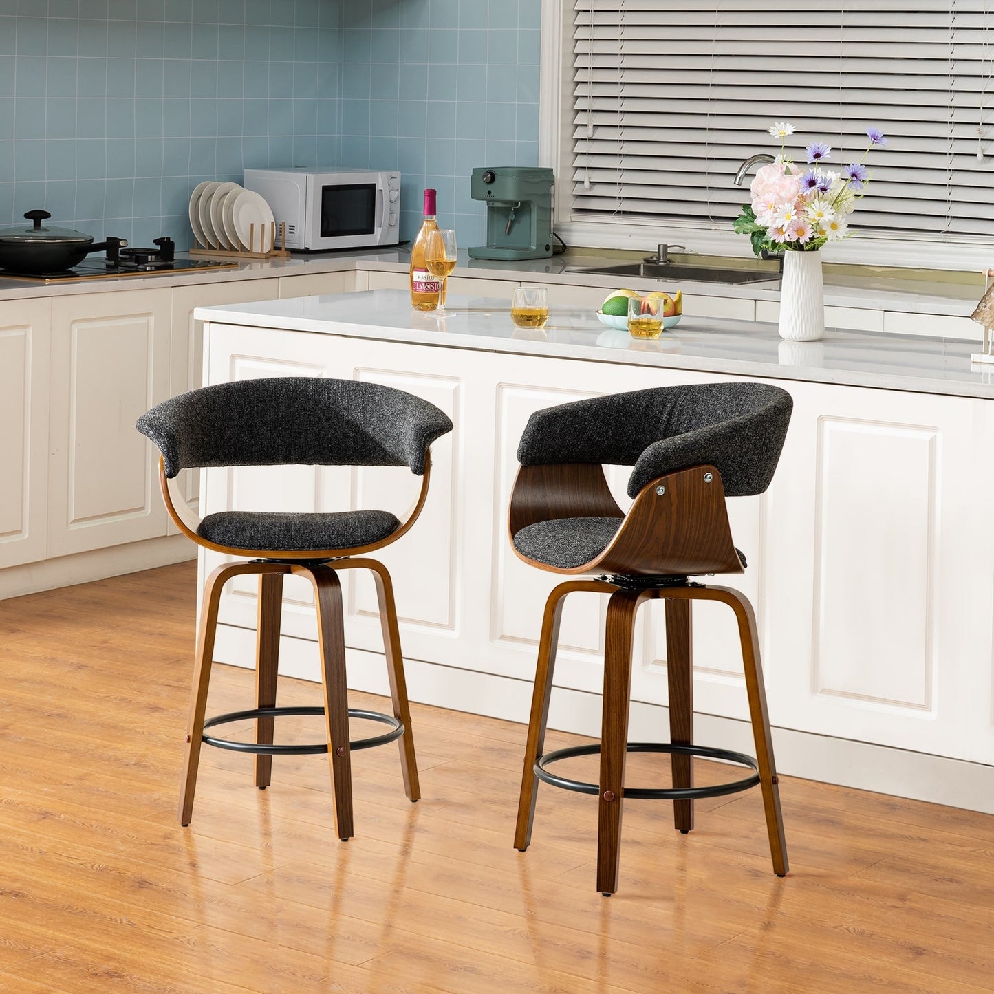Glitzhome Set of 2 or 4 Modern Counter & Bar Height Wooden Swivel Bar Stools