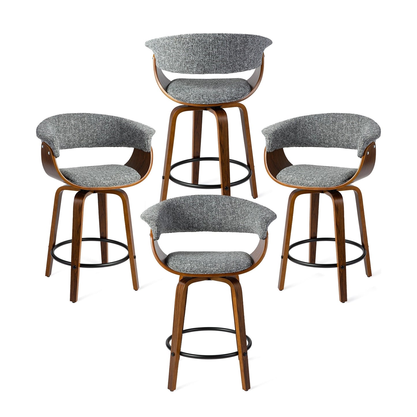 Glitzhome Set of 2 or 4 Modern Counter & Bar Height Wooden Swivel Bar Stools