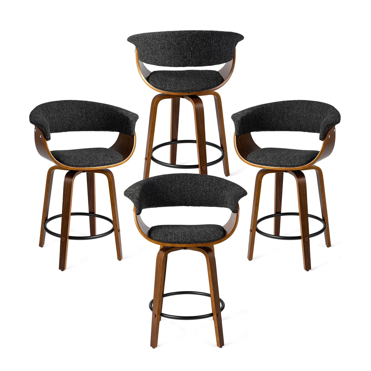 Glitzhome Set of 2 or 4 Modern Counter & Bar Height Wooden Swivel Bar Stools