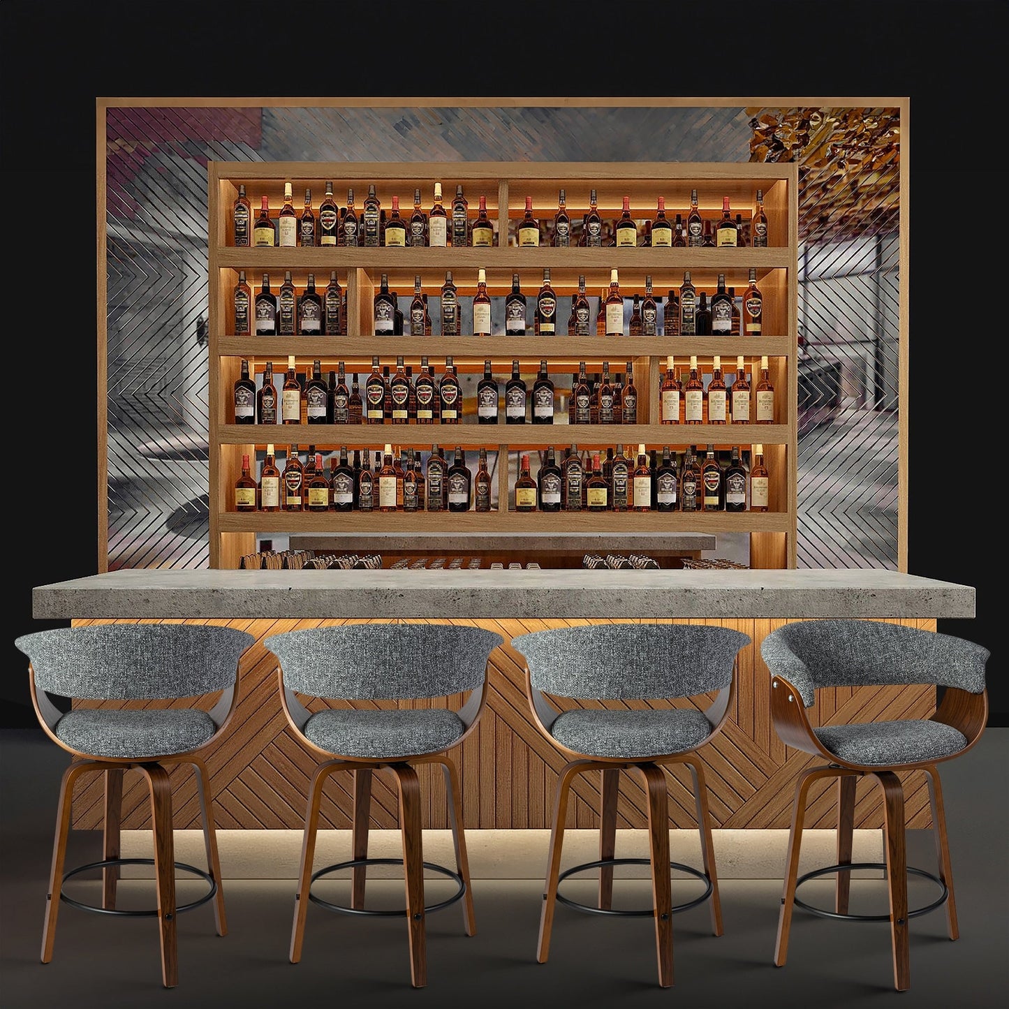 Glitzhome Set of 2 or 4 Modern Counter & Bar Height Wooden Swivel Bar Stools