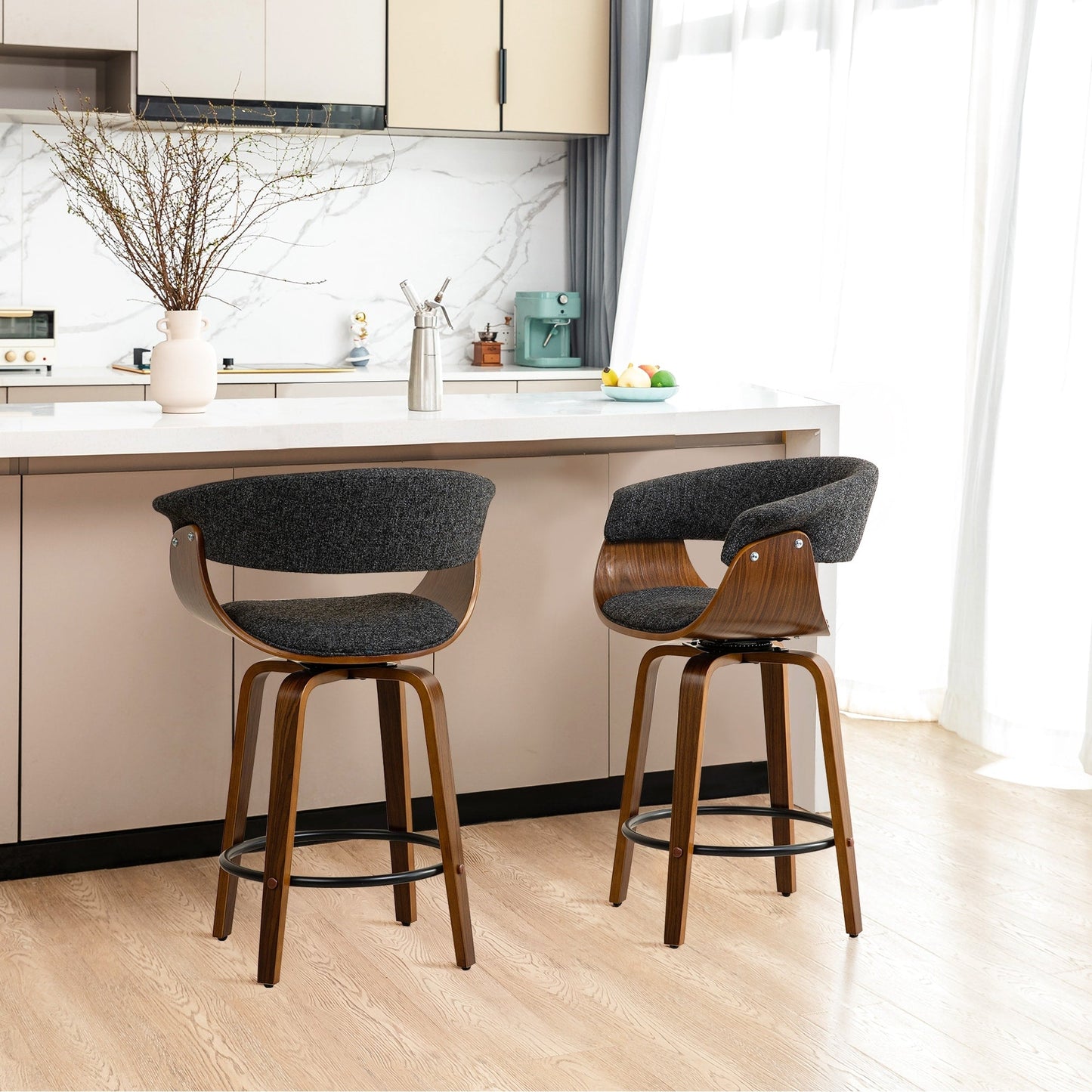 Glitzhome Set of 2 or 4 Modern Counter & Bar Height Wooden Swivel Bar Stools