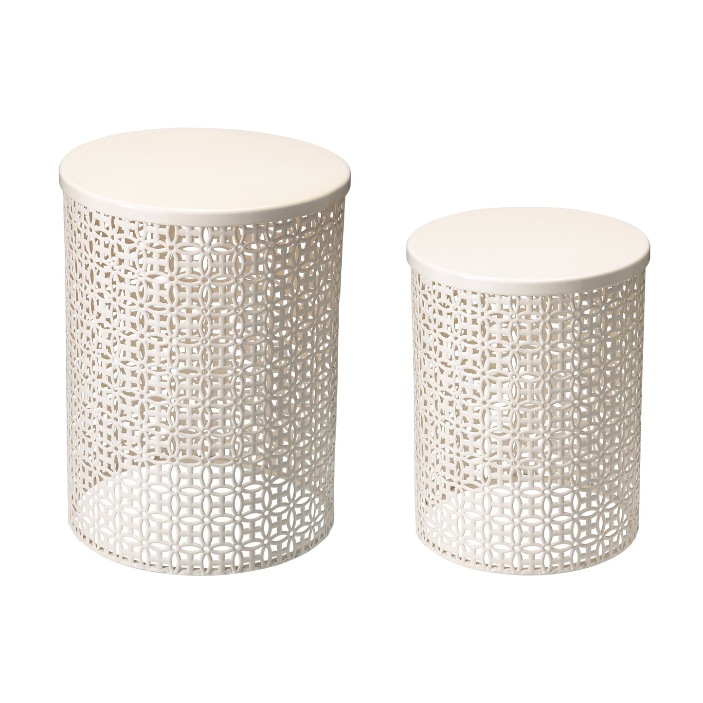 Glitzhome Set of 2 19.25H & 16.5H Multi-functional Metal Outdoor Table Garden Stool