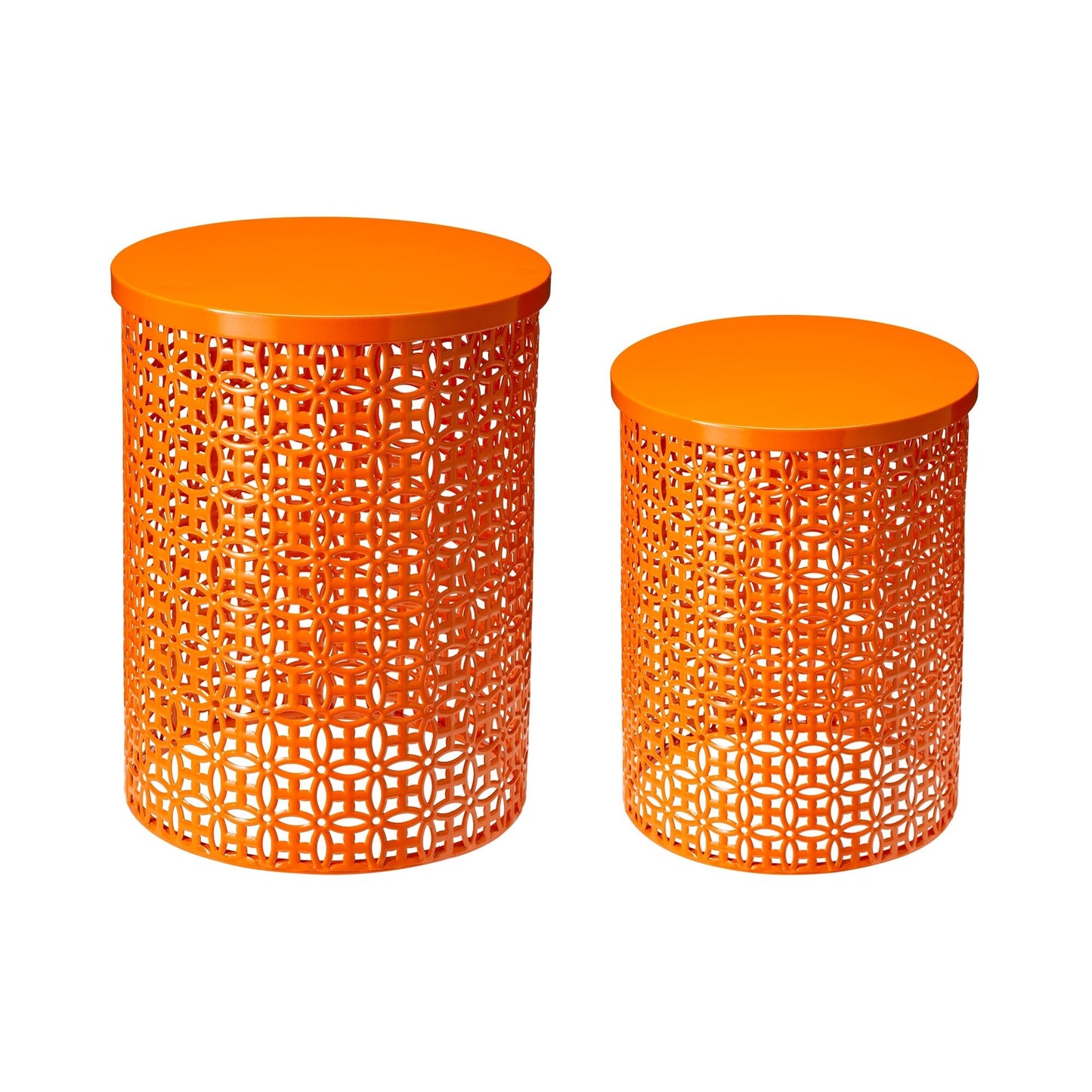 Glitzhome Set of 2 19.25H & 16.5H Multi-functional Metal Outdoor Table Garden Stool