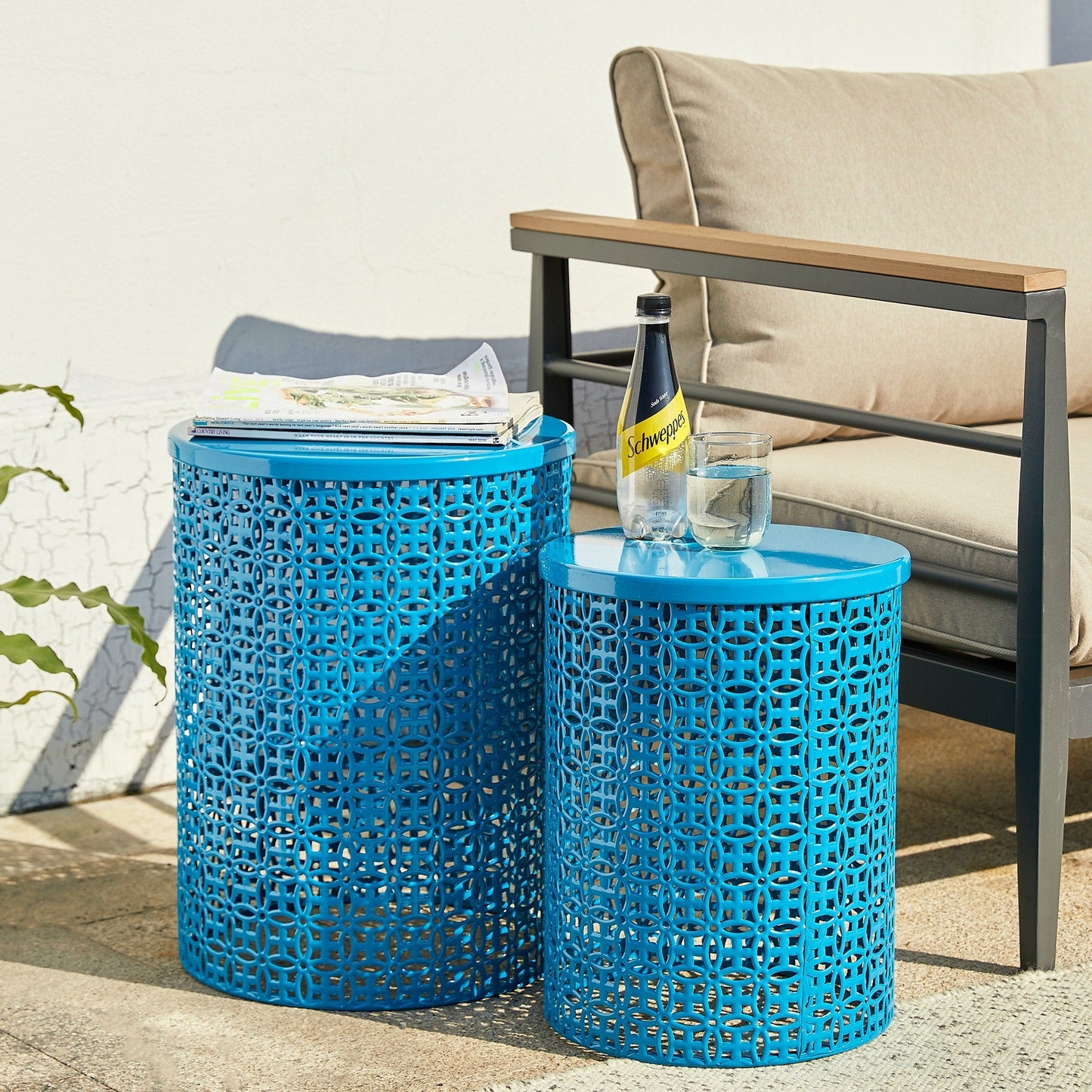 Glitzhome Set of 2 19.25H & 16.5H Multi-functional Metal Outdoor Table Garden Stool