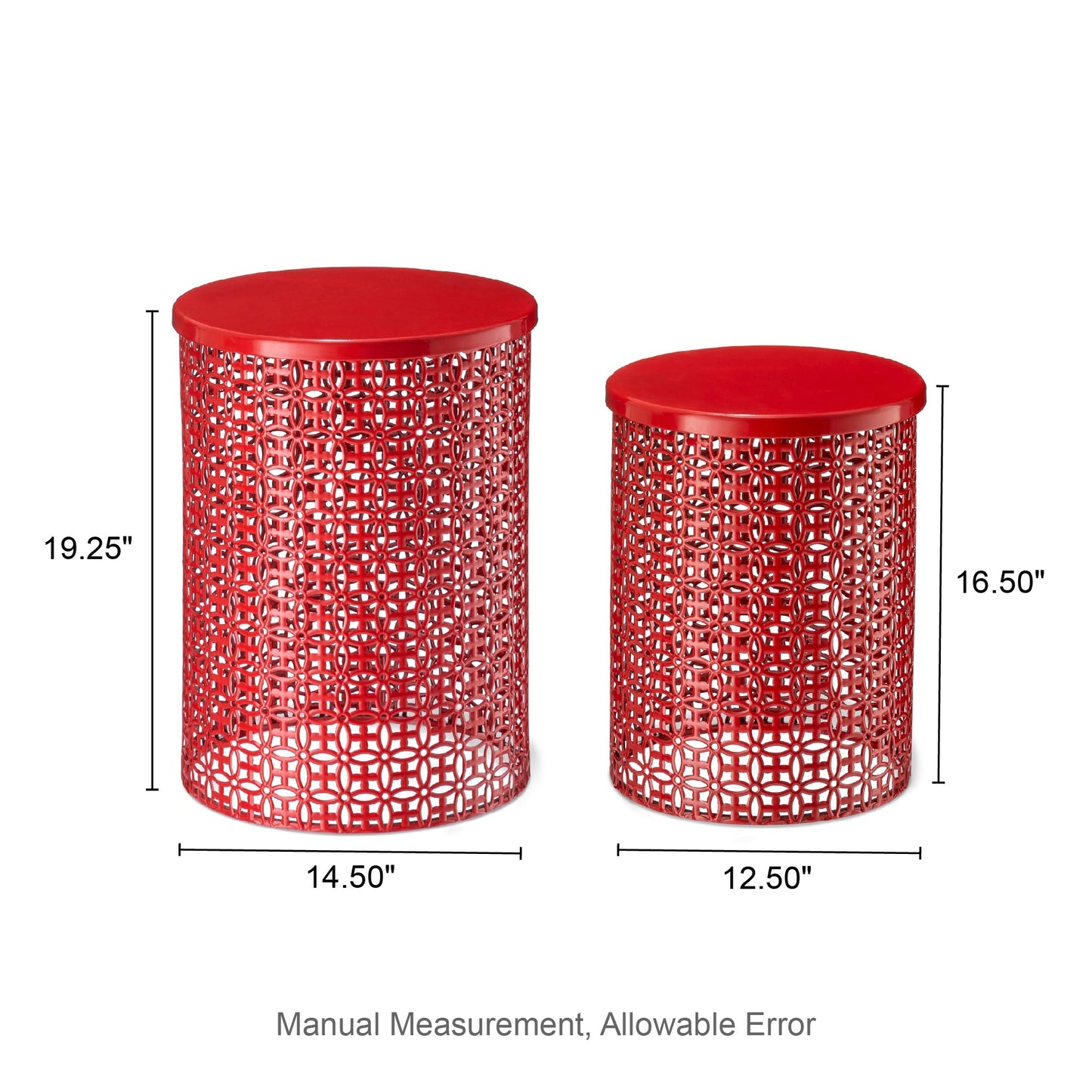 Glitzhome Set of 2 19.25H & 16.5H Multi-functional Metal Outdoor Table Garden Stool