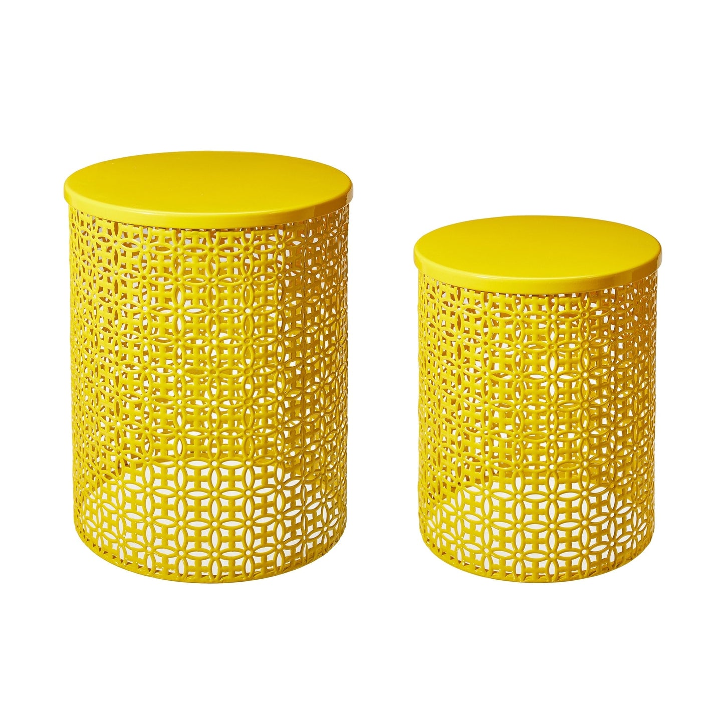 Glitzhome Set of 2 19.25H & 16.5H Multi-functional Metal Outdoor Table Garden Stool