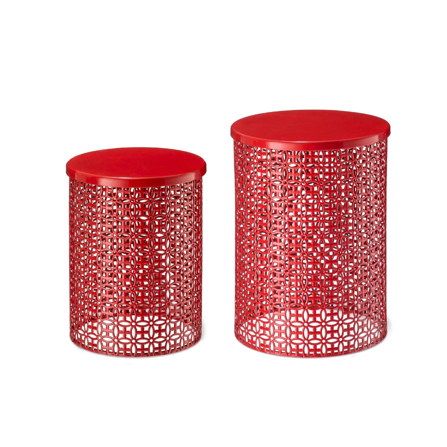 Glitzhome Set of 2 19.25H & 16.5H Multi-functional Metal Outdoor Table Garden Stool