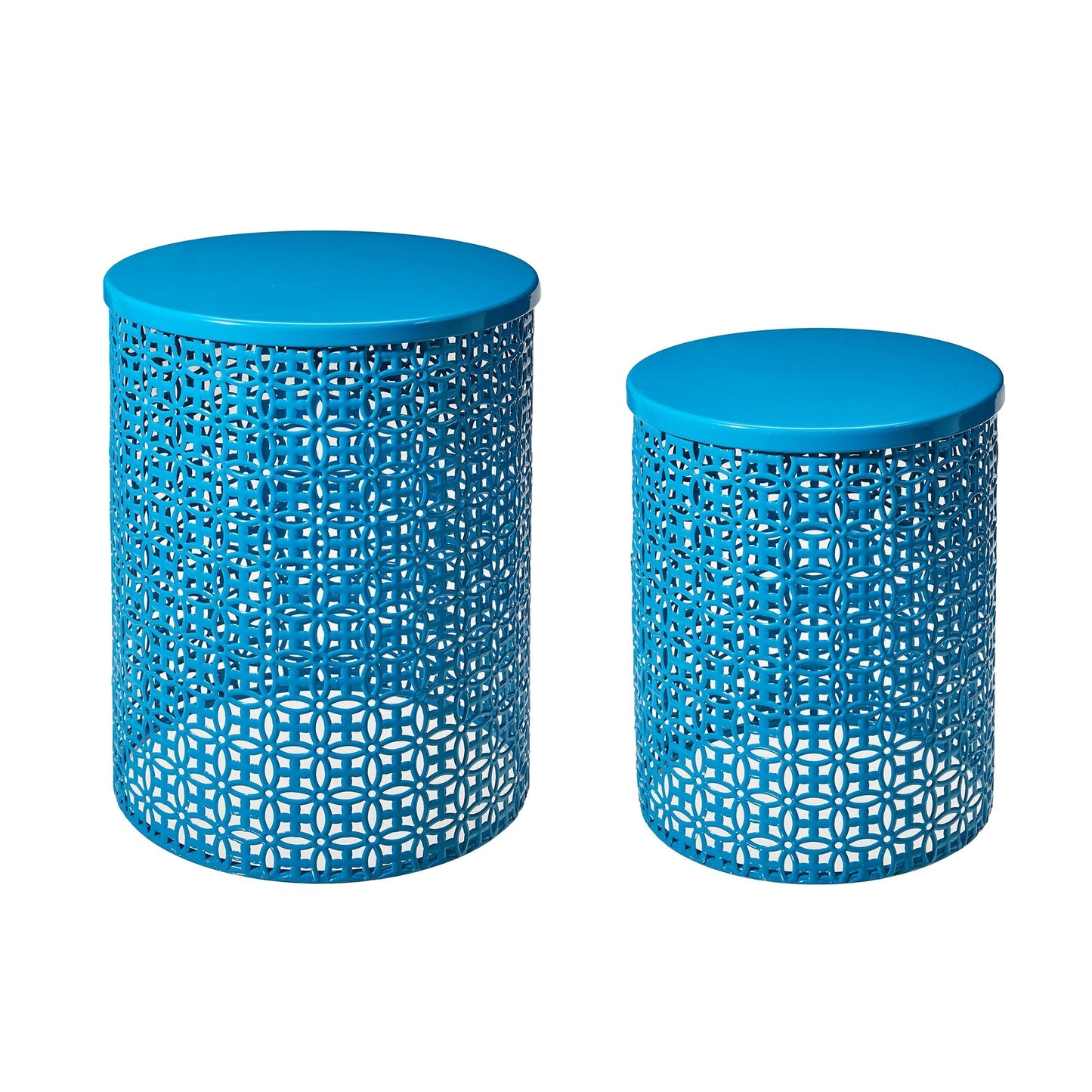 Glitzhome Set of 2 19.25H & 16.5H Multi-functional Metal Outdoor Table Garden Stool