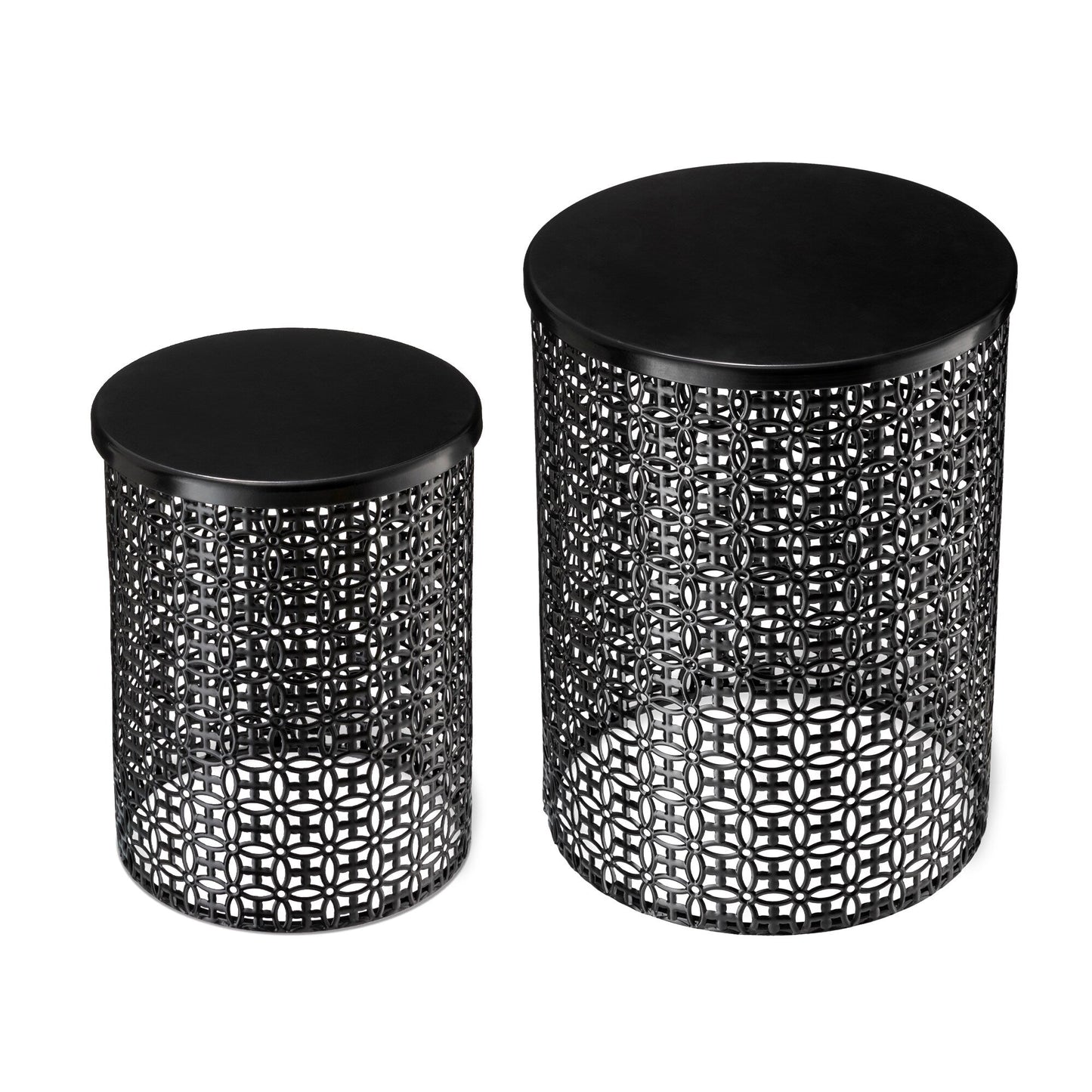 Glitzhome Set of 2 19.25H & 16.5H Multi-functional Metal Outdoor Table Garden Stool
