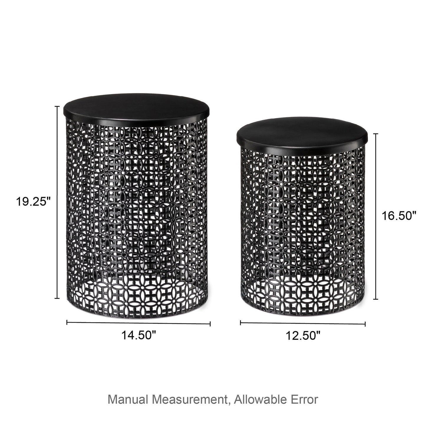 Glitzhome Set of 2 19.25H & 16.5H Multi-functional Metal Outdoor Table Garden Stool