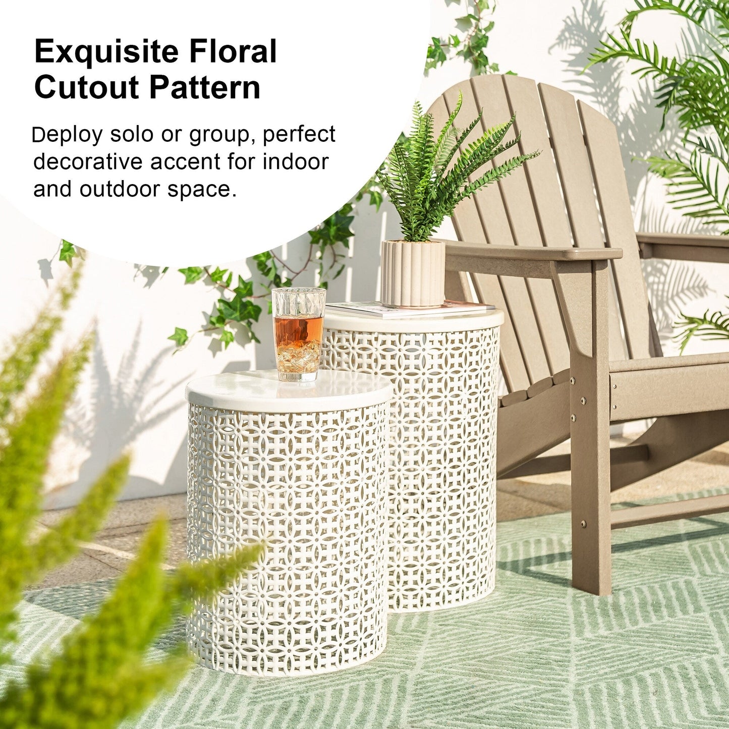 Glitzhome Set of 2 19.25H & 16.5H Multi-functional Metal Outdoor Table Garden Stool