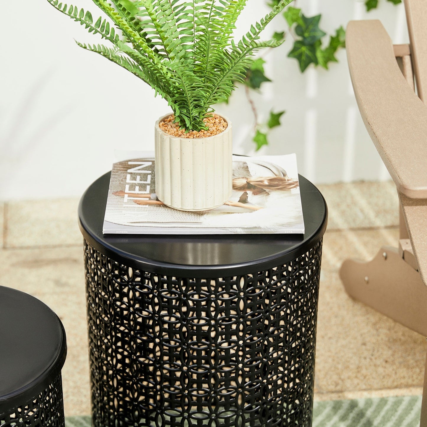Glitzhome Set of 2 19.25H & 16.5H Multi-functional Metal Outdoor Table Garden Stool