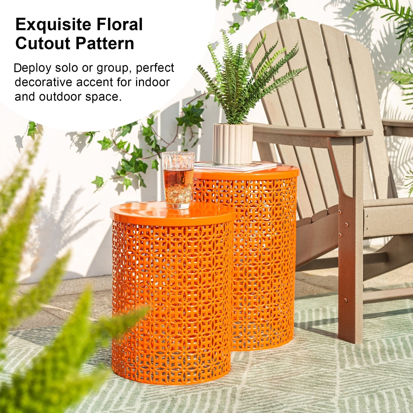 Glitzhome Set of 2 19.25H & 16.5H Multi-functional Metal Outdoor Table Garden Stool