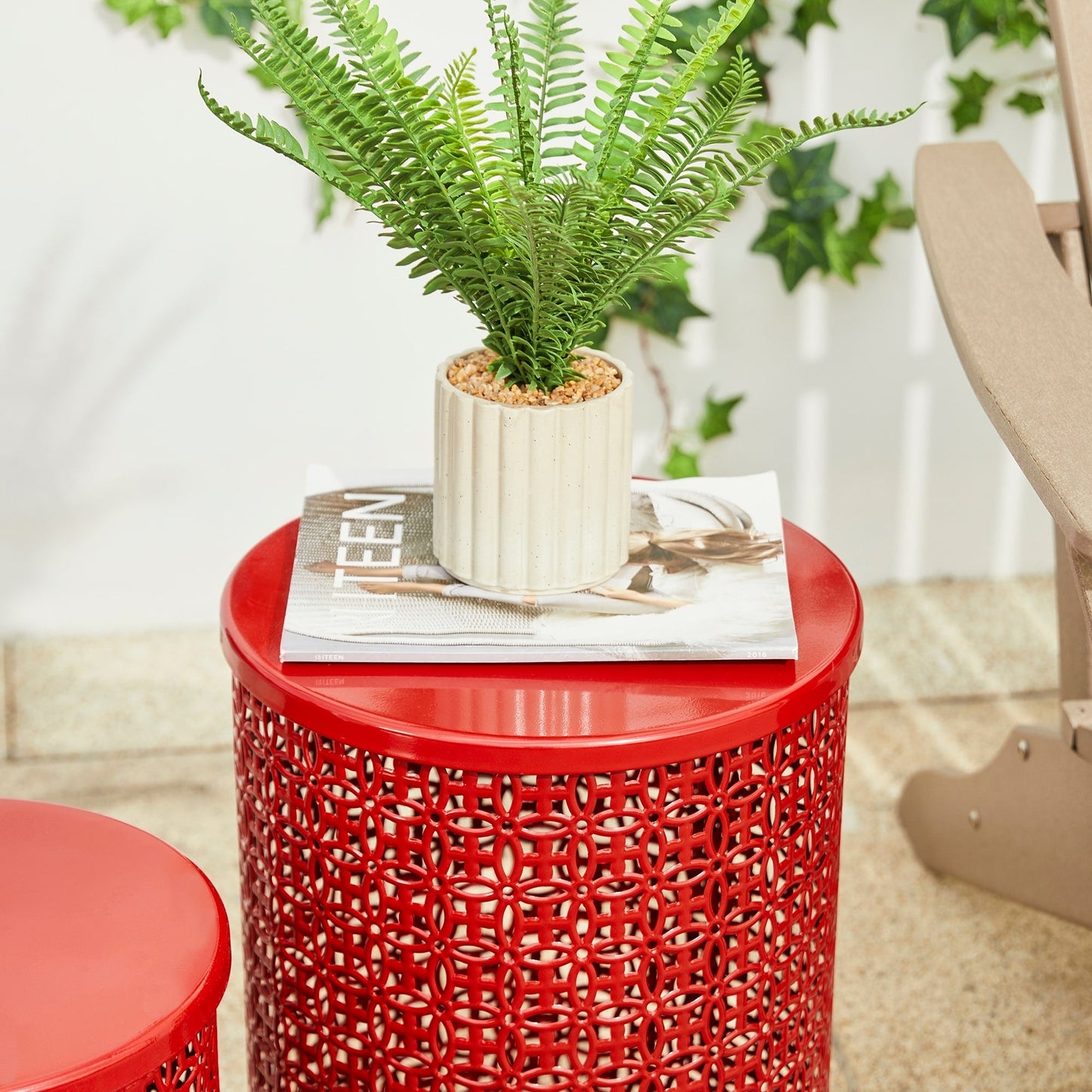Glitzhome Set of 2 19.25H & 16.5H Multi-functional Metal Outdoor Table Garden Stool