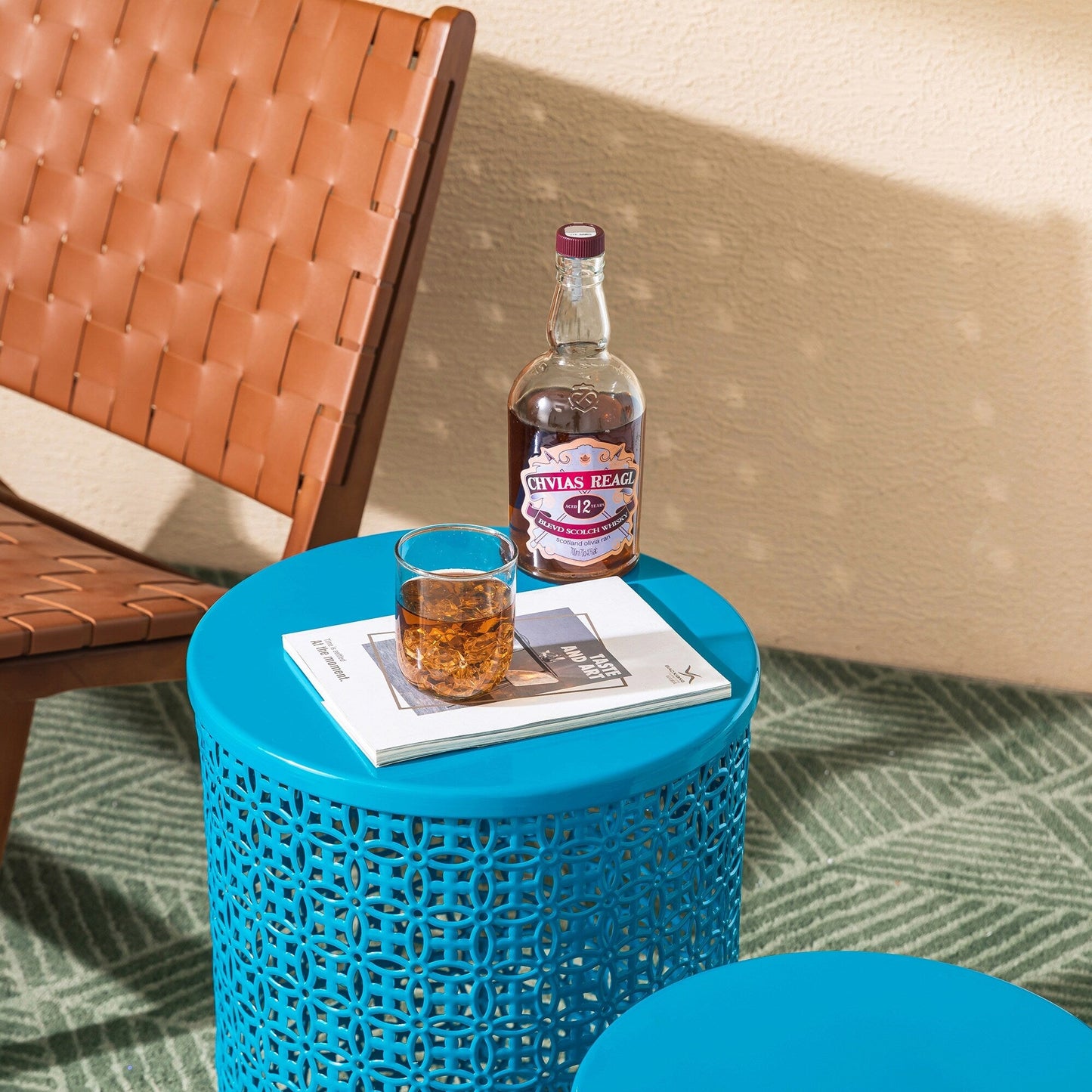 Glitzhome Set of 2 19.25H & 16.5H Multi-functional Metal Outdoor Table Garden Stool