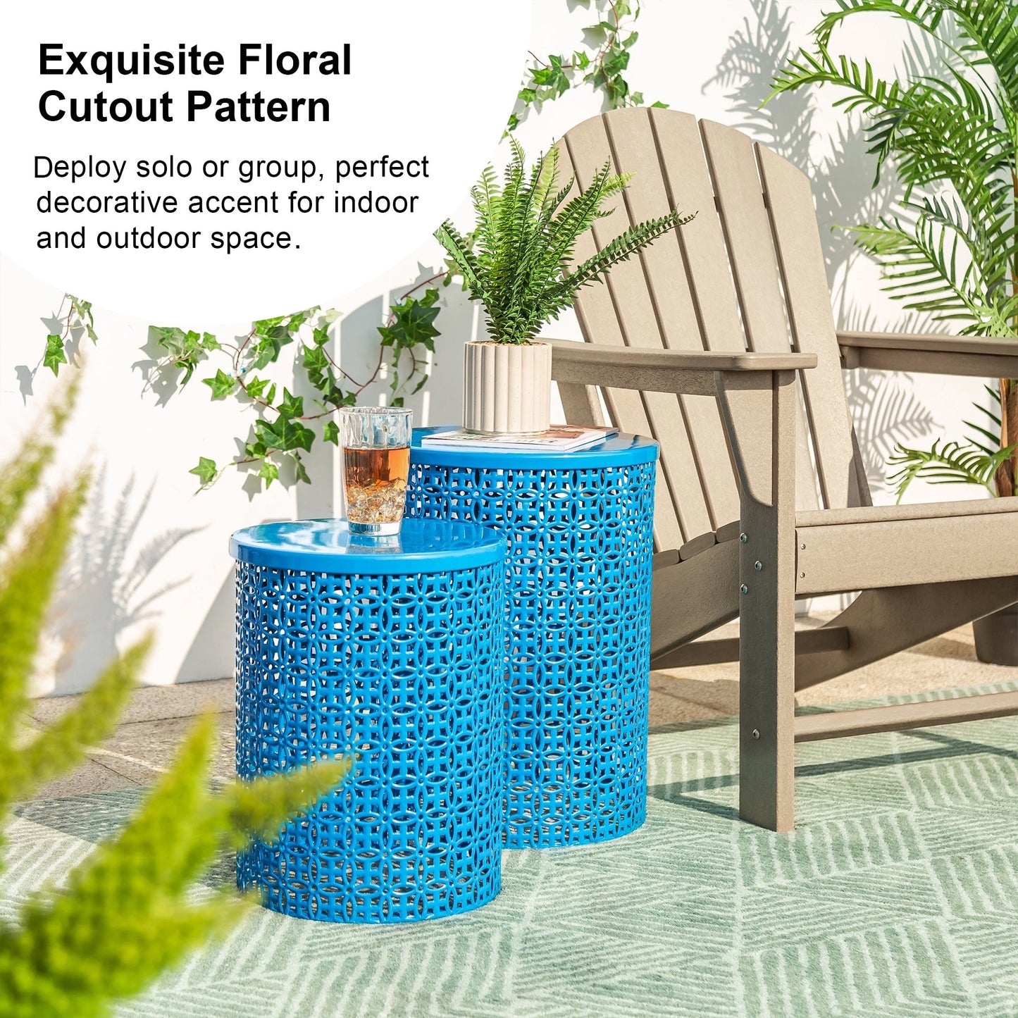 Glitzhome Set of 2 19.25H & 16.5H Multi-functional Metal Outdoor Table Garden Stool