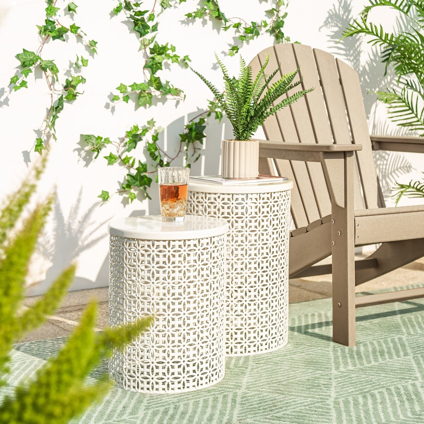 Glitzhome Set of 2 19.25H & 16.5H Multi-functional Metal Outdoor Table Garden Stool
